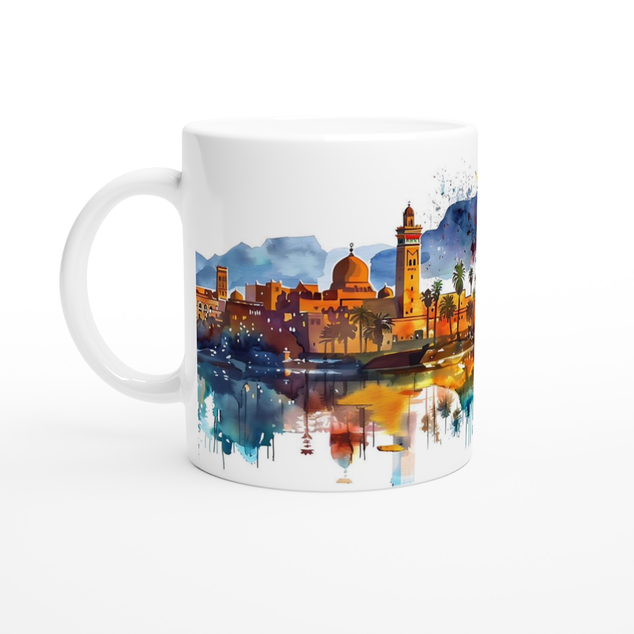 Marrakech Cityscape Vattenfärgsmugg – 11oz Premium Keramikmugg i ditt val av sju livfulla färger 1 fc56cd01-cb8f-47bb-83c4-7927900e172f