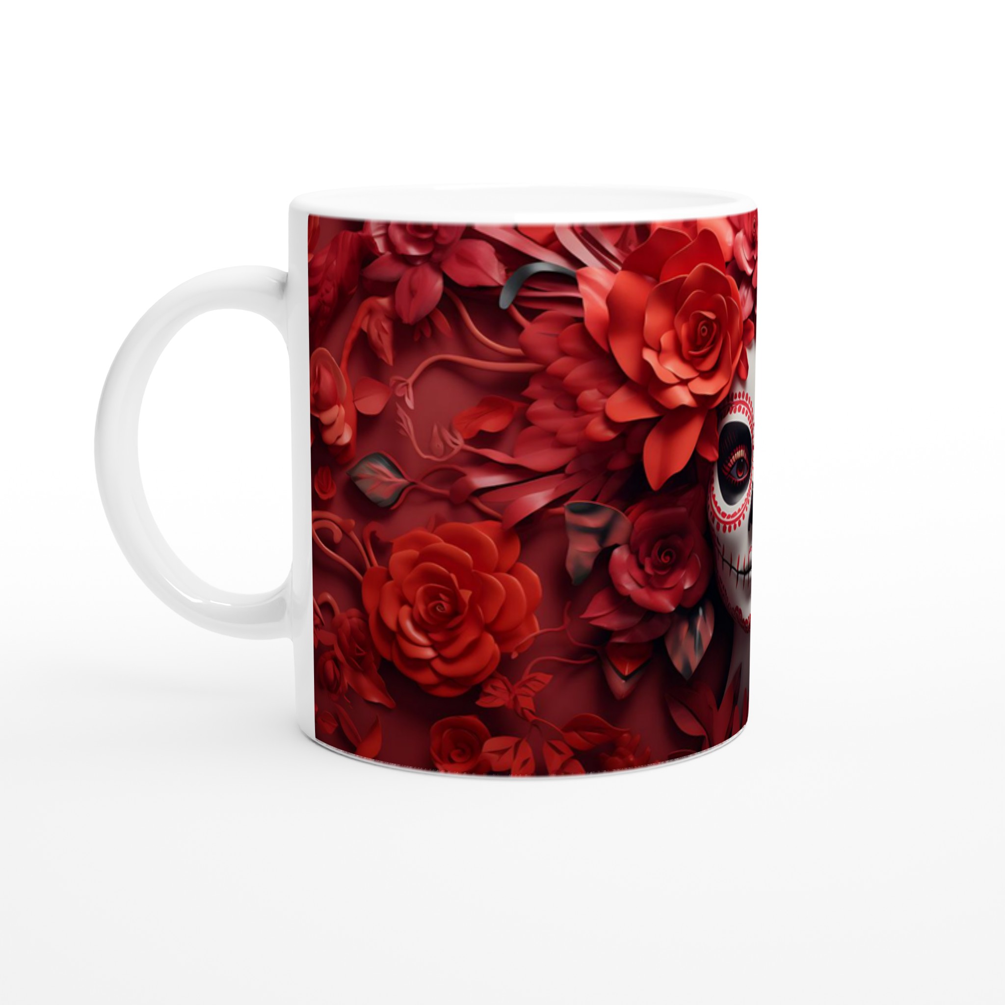 Dia de los Muertos Keramikmugg - Skalledesign med Röda Rosor, 11 oz 1 fcd0dd68-769f-4b93-a9f9-5727bc1e42ca
