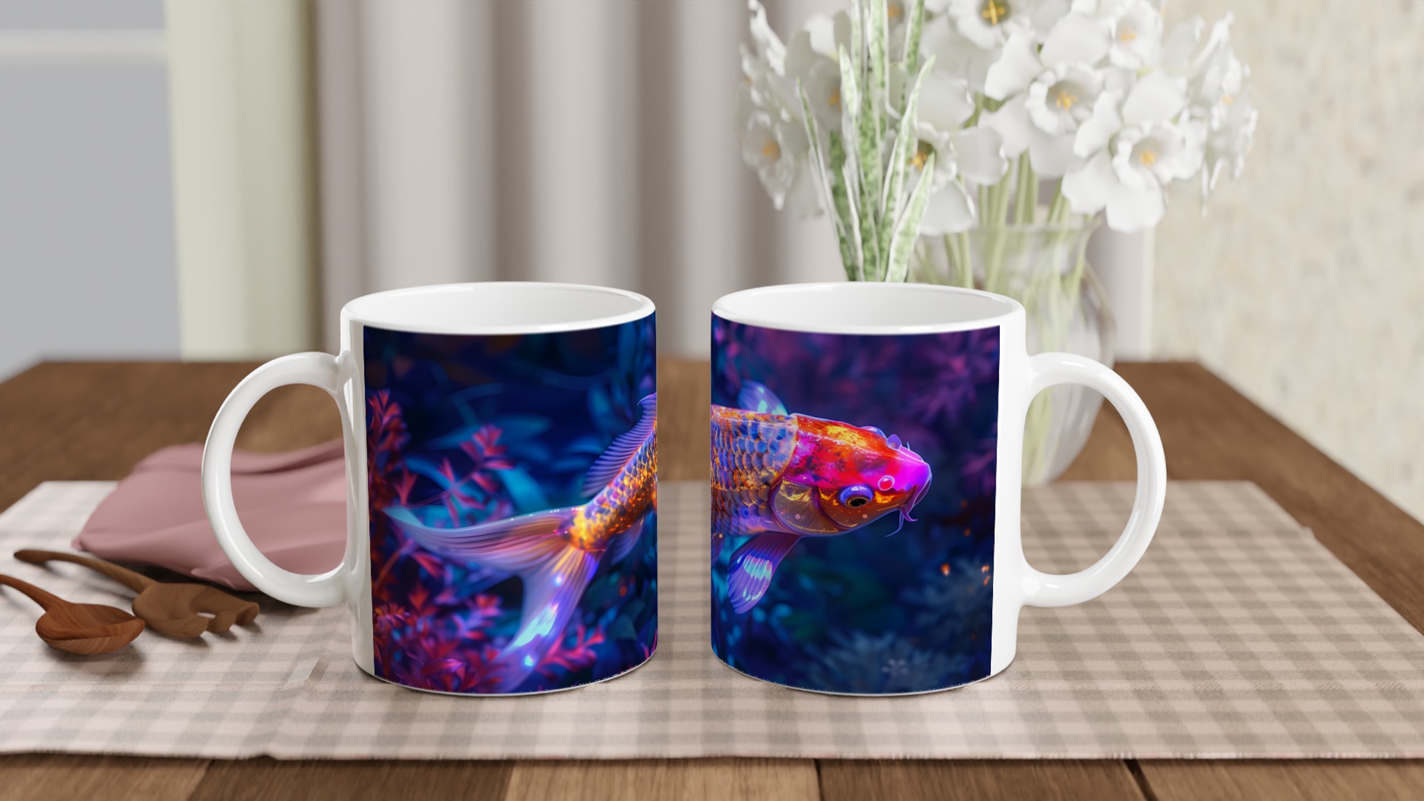 Neon Koi Fisken Mugg – 11 oz Keramikmugg i Hypnotiska Färger, Perfekt för Konstälskare & Färgstarka Tryck! 10 fd7d5520-0cd1-4985-b875-2a09610e3d73