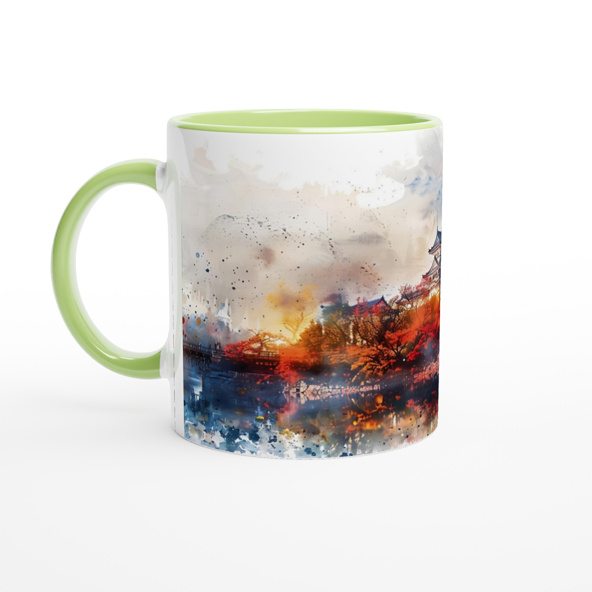 Japansk Akvarell Mugg - Klassiskt Slott & Höstfärger på 11oz Keramik, Välj Färg! 3 fdd66027-6d65-48b6-852b-2b1d45fb745b