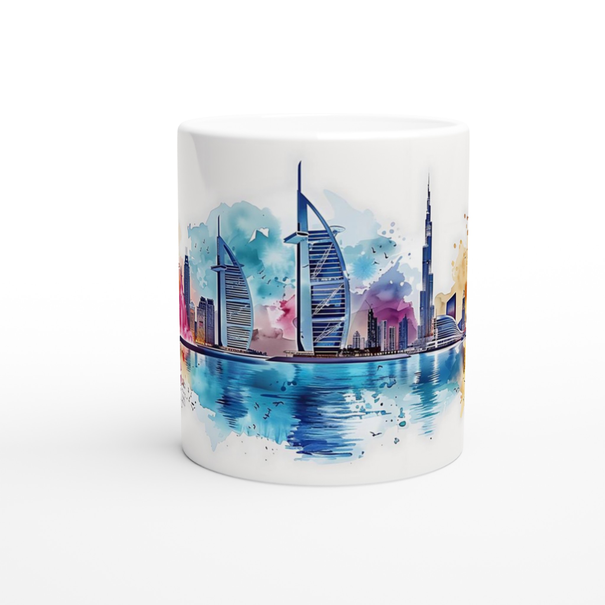 Dubai Akvarell Stadssiluett Mugg - Konstnärlig Kaffekopp med Burj Khalifa & Burj Al Arab i Levande Färger 8 feda116d-6463-4d5a-b71b-922d7e8639a4