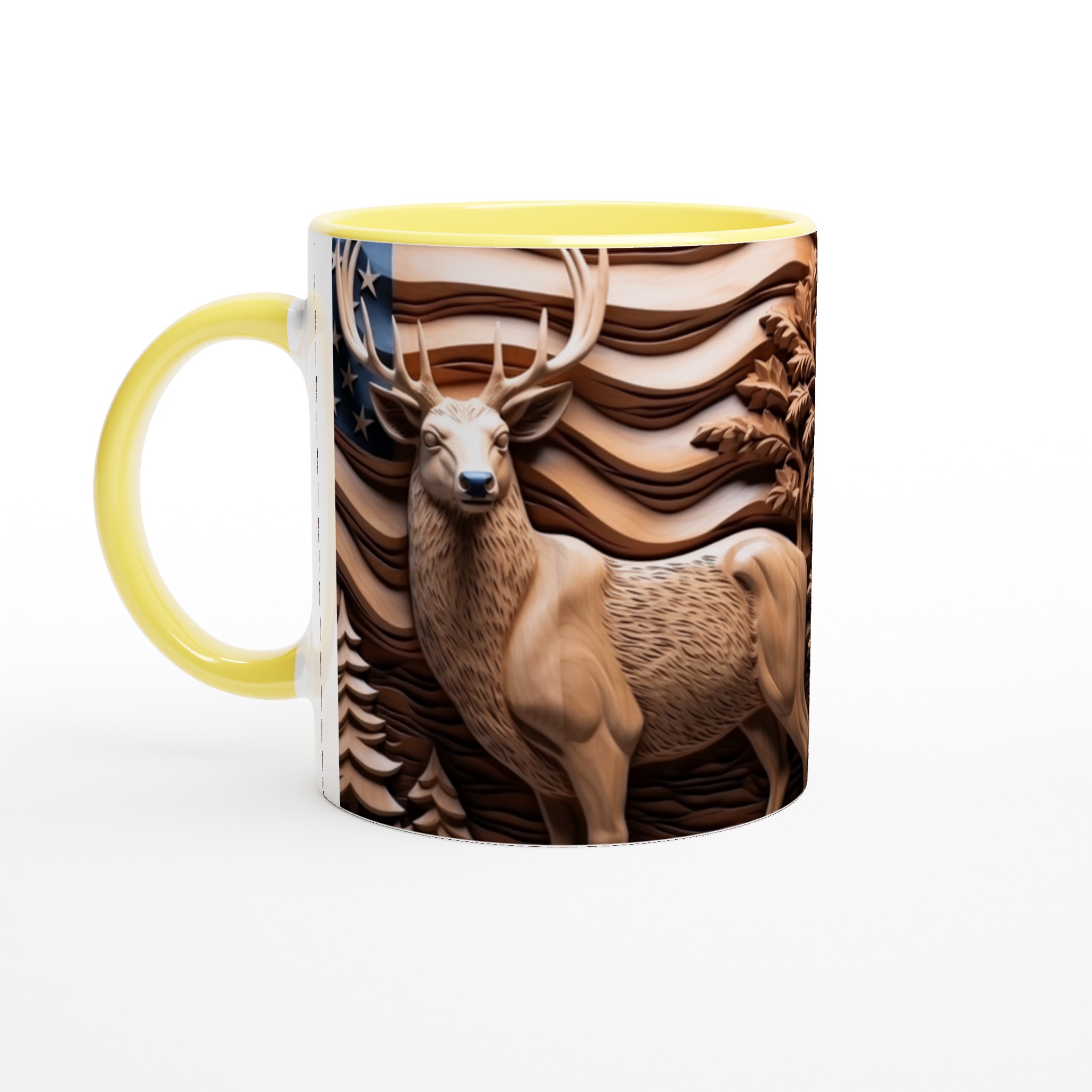 Jaktinspirerad Keramikmugg - Skogsdesign med Rådjur & Amerikanska Flaggan i Träsnittsstil, Välj din färg! 5 ff2d8850-ea0f-492c-a6d4-dcfffce1dae0