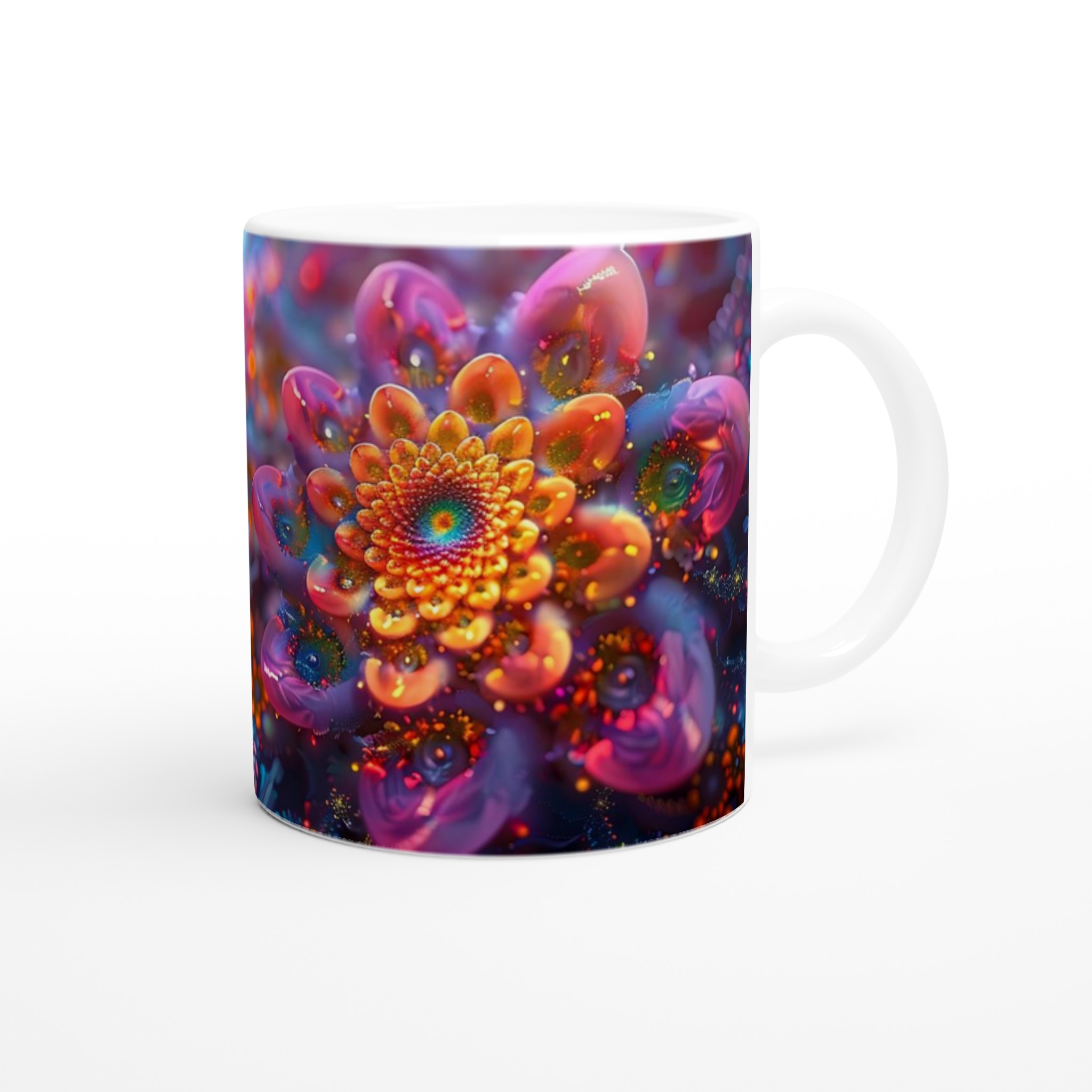 Kosmisk Blomstermugg – 11oz Keramikmugg med Hypnotisk Fraktaldesign i Livfulla Nyanser 9 0036d322-9ee8-4692-9a31-e5dddd672e38