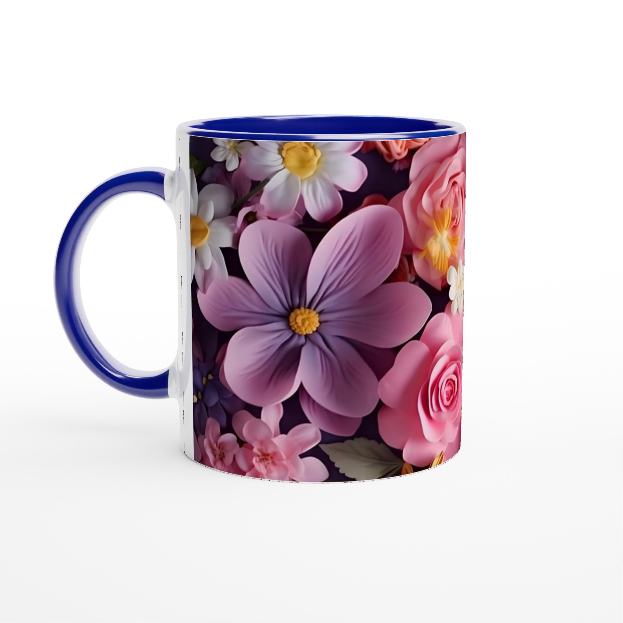 Vit 11oz keramisk mugg med blomsterdesign – välj bland sju livfulla färger 2 0048b6d8-7bf8-460b-b7bd-463b23e72ba4