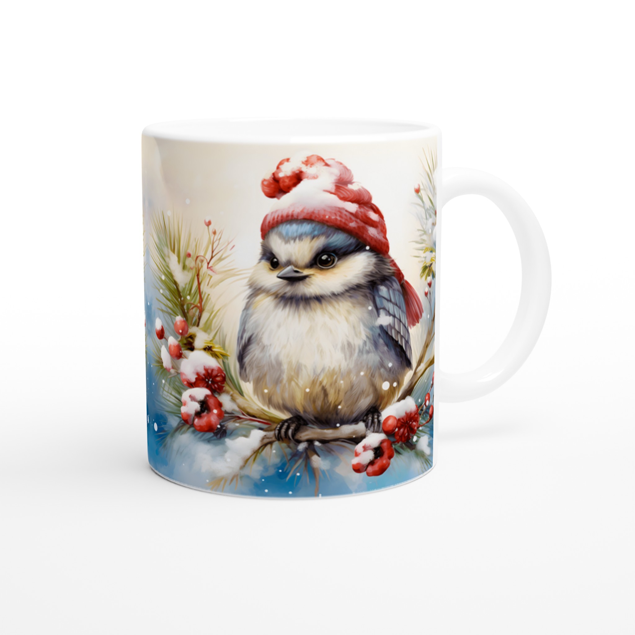 Vinterfågel Keramikmugg - Charmig design med tomteluva och snöiga bär, tillgänglig i 7 färger 9 0094c0a9-3988-4fb3-899b-b6717dc3f97a