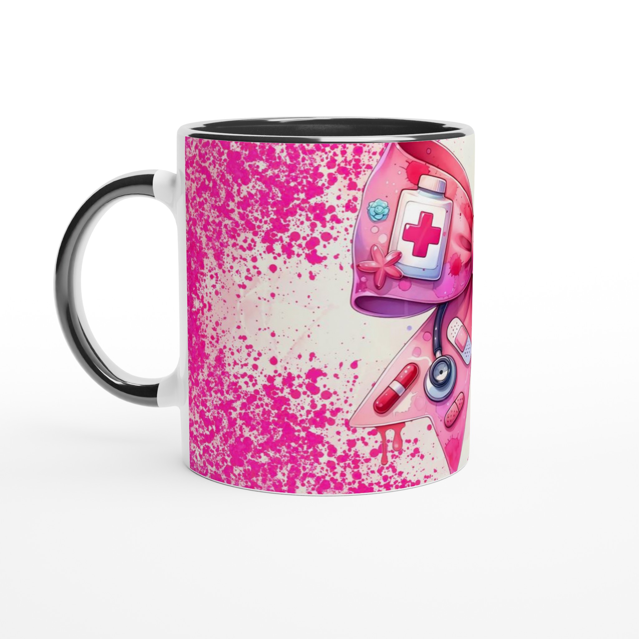 Vit 11oz keramisk mugg med rosa vårdhjälte-design – välj bland sju färgstarka keramikalternativ 4 00bbbf60-2715-499d-8a33-ee0581815812