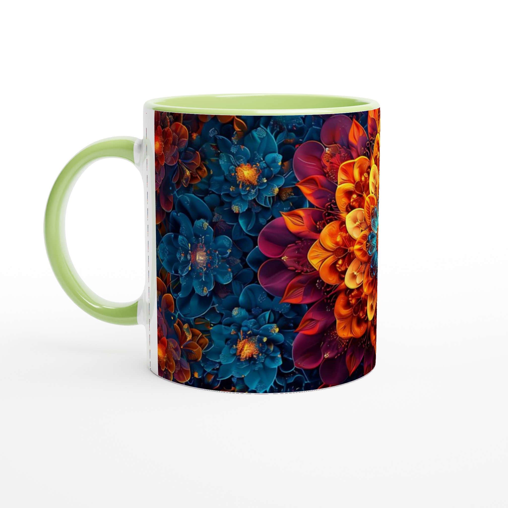 Abstrakt Mandala Konst Mugg – Levande Blomsterdesign i Teal, Guld & Lila, 11 oz Keramisk Kaffekopp 7 00be4132-2cc5-4b79-9e05-b1e1f57a170d