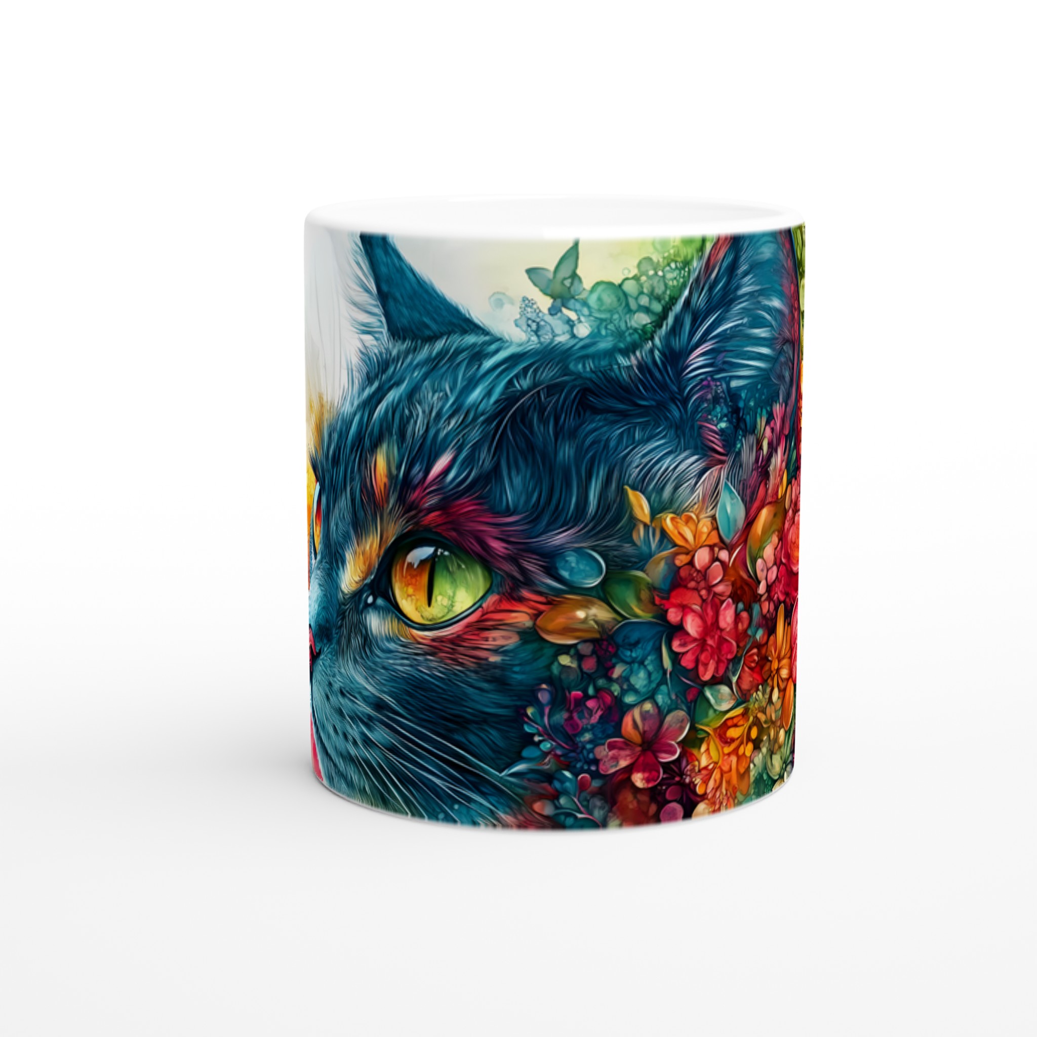 Färgsprakande Katt & Blomstermugg – 11 oz keramisk mugg för konstälskare 8 00d969bb-ca4b-4766-9342-3cbd8dd14e4c