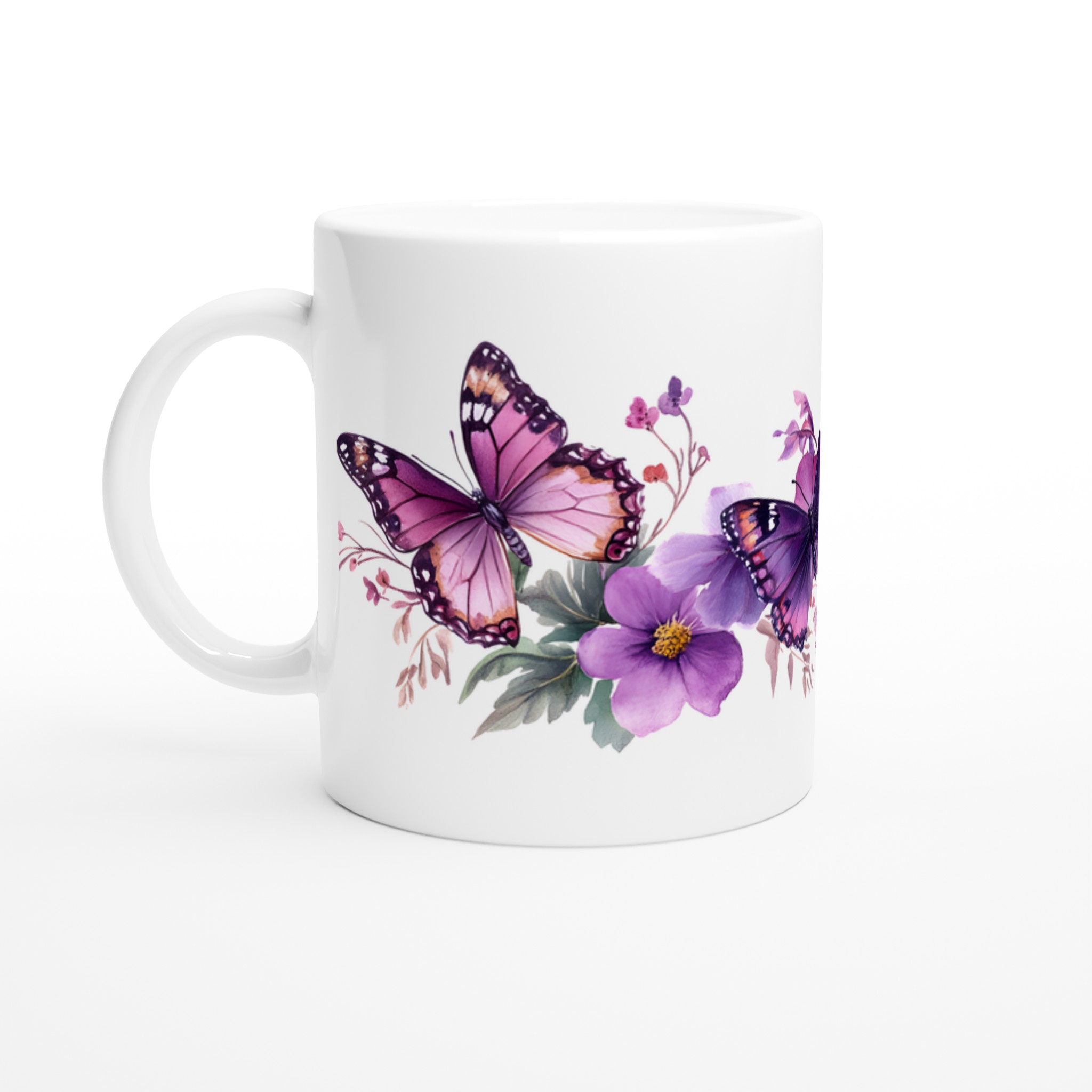 Fjärilsdröm Keramikmugg - Lyxigt Lila Blomster & Fjärilstryck, 11oz Favoritmugg i Valfri Färg 1 00db0555-40d1-42ae-9a75-d54608ca8a08