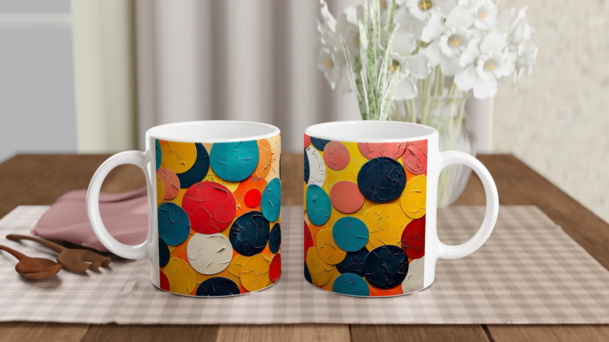 Abstrakt Pop Art Keramikmugg - 11oz, Levande Cirklar 10 01325a26-7672-4834-a9ce-1d2fc102cbdd