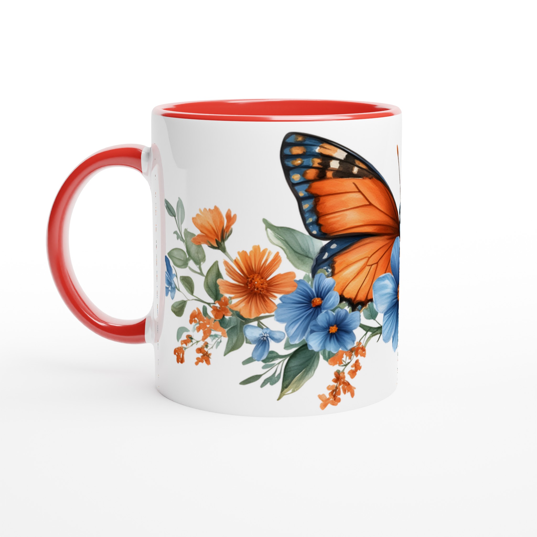 Fjärilsdröm Keramikmugg - Livfull Akvarelldesign med Blå & Orange Blommor – Välj Bland 7 Färger! 5 013e9583-8ee8-47a2-a0bc-4e34f987b1c3