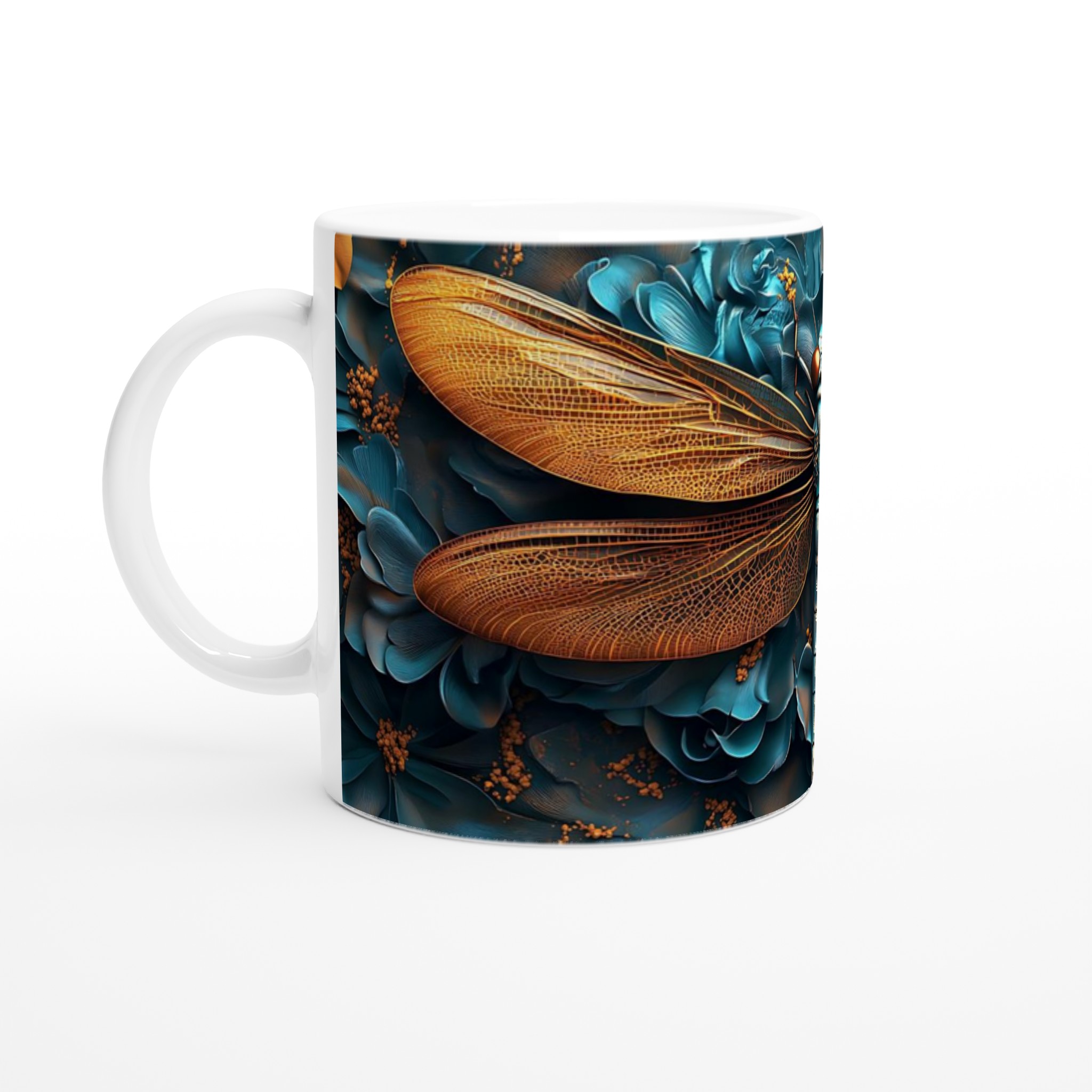 Abstrakt Trollslända Keramisk Mugg - Blått och Guld för Kaffe- och Tebjudningar i Konststil 1 0196628d-e08f-44bb-8ea1-c29fa0b44708