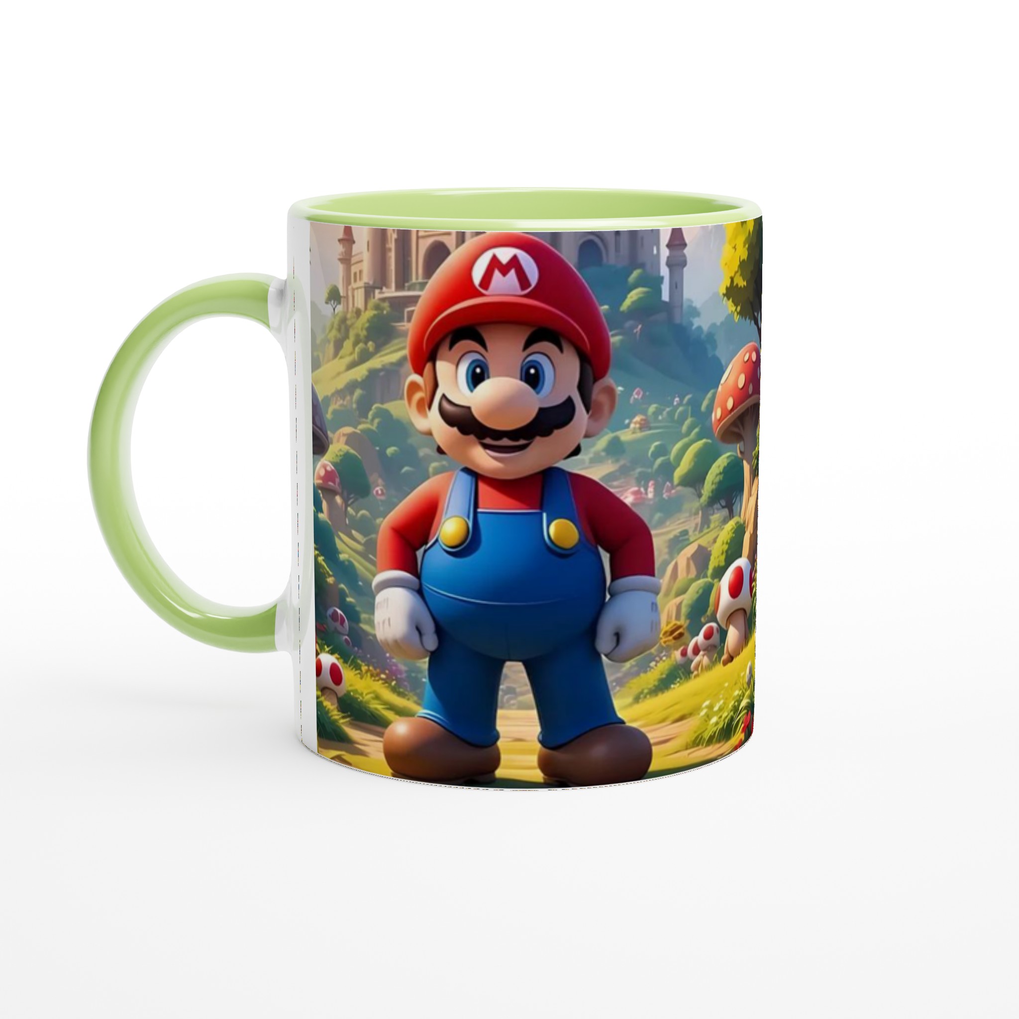 Vit 11oz keramisk mugg med färgstarkt Mario-tema – välj bland sju livfulla keramiska färger 7 01b7fe56-de9b-406d-94ec-b7b814020039