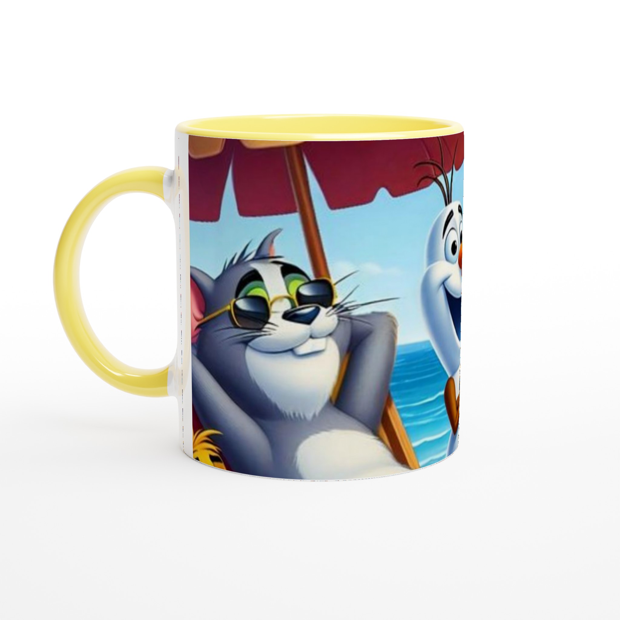 Vit 11oz keramisk mugg med lekfulla sommarvänner i färgstarkt tryck 4 01c316e5-ecf5-4d21-9005-c5b141953745