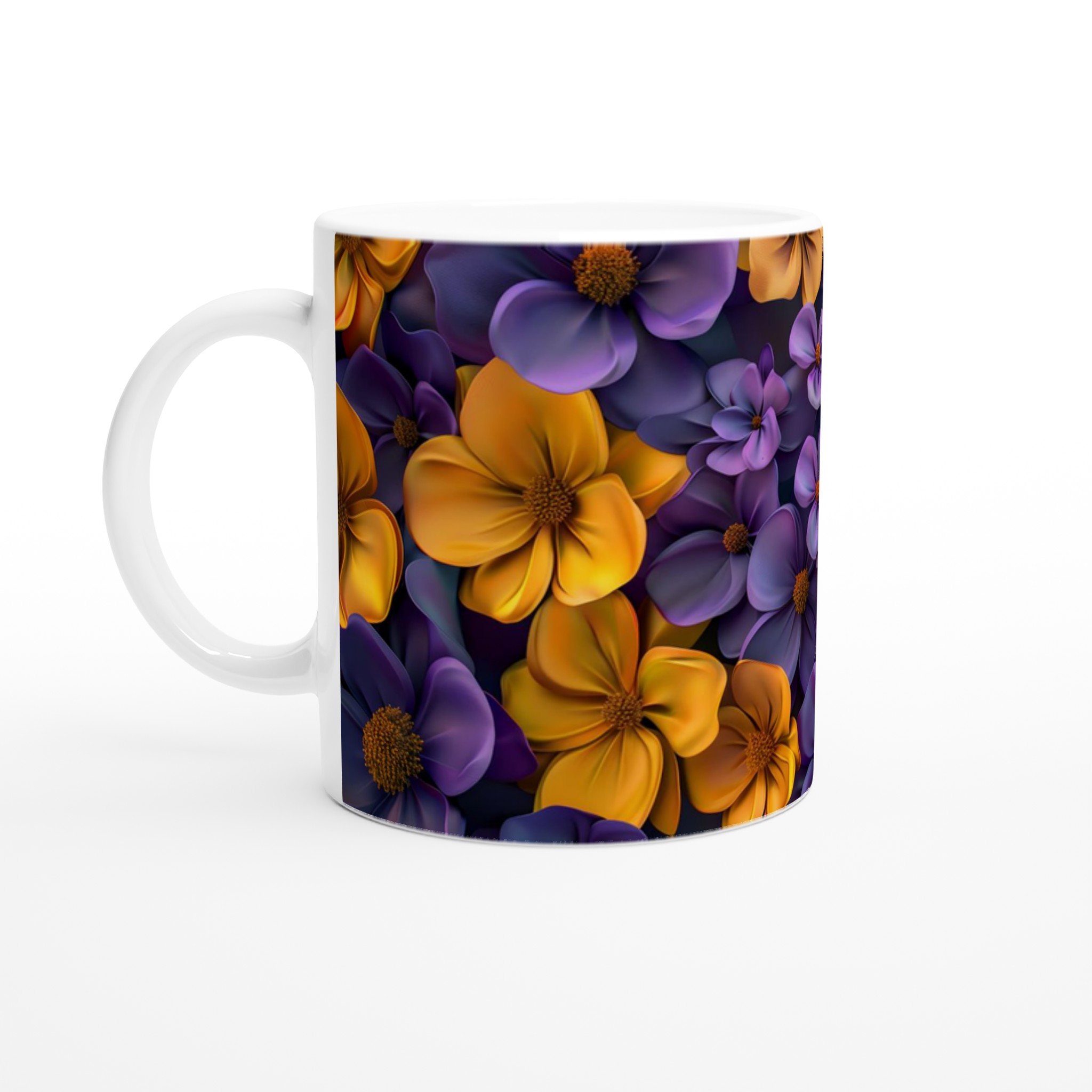 Ceramic Mug 11oz - Yellow & Purple Floral Blossom Design – Choose Your Ceramic Hue 1 02157dc5-2259-4e86-b746-ffd158dc07f0