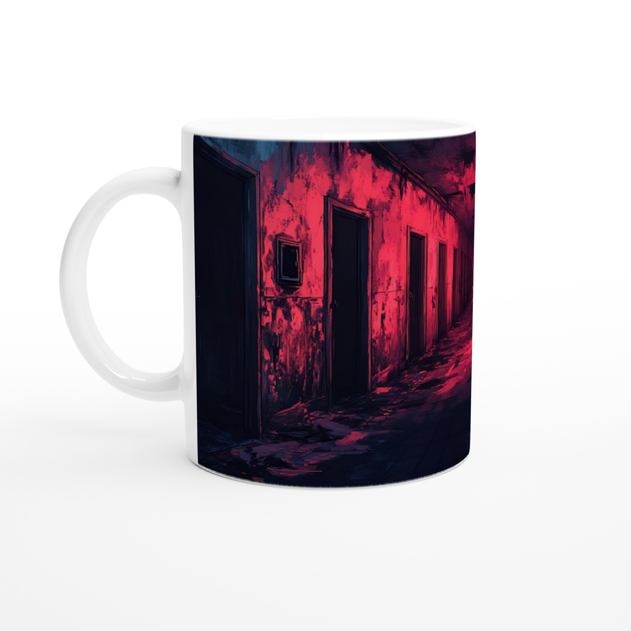 Spooky Hallway Mug – 11oz Keramisk Mugg med Surrealistisk Skräckkonst & Färgval 1 0231bfb1-70be-4d60-a55a-aa55442a6f06