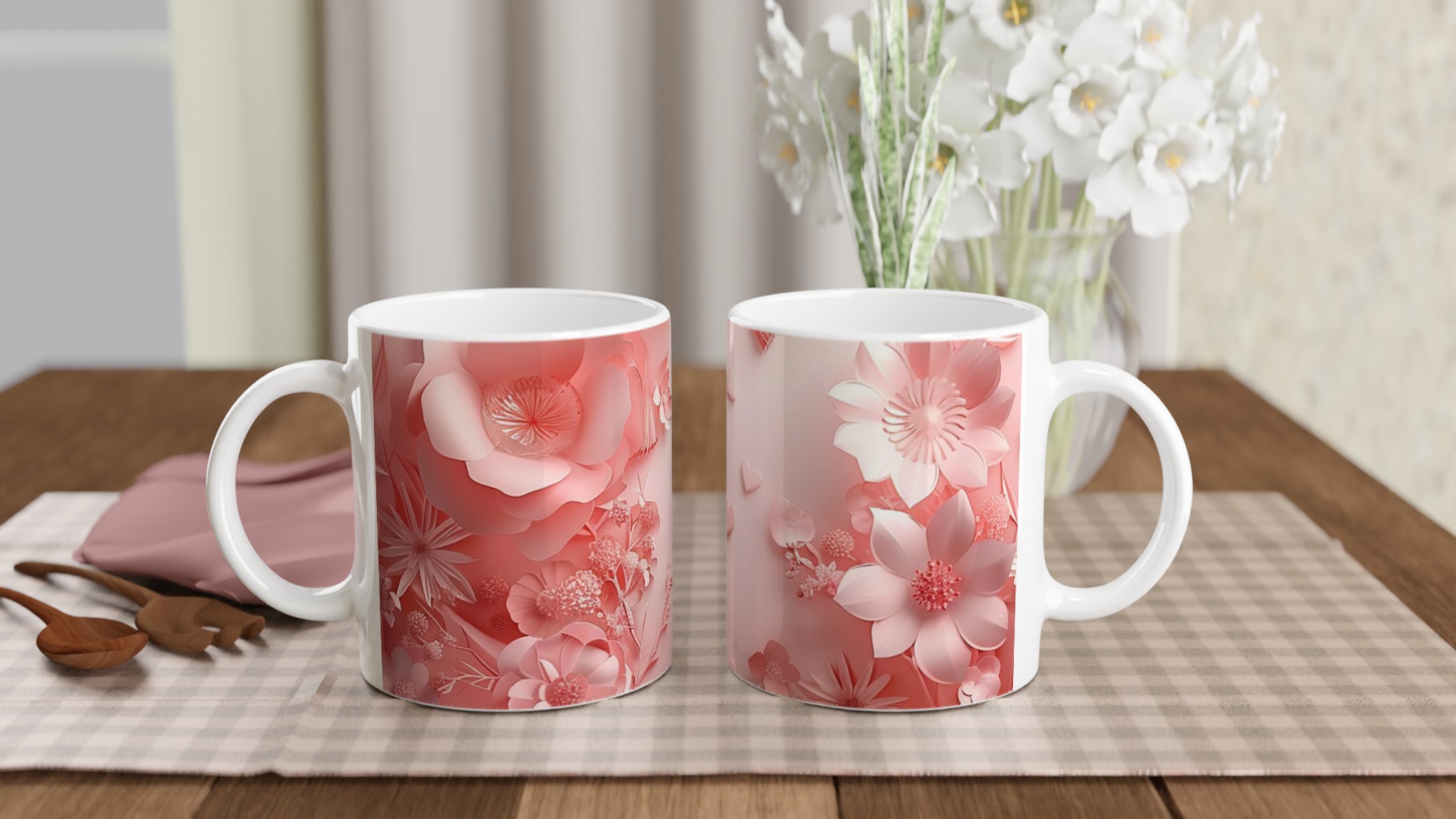 Vit 11oz Keramisk Mugg med Blommönster i Rosa och Flera Färger 10 024a7c13-5065-4d9e-8ac3-d3f2ed5c4e40