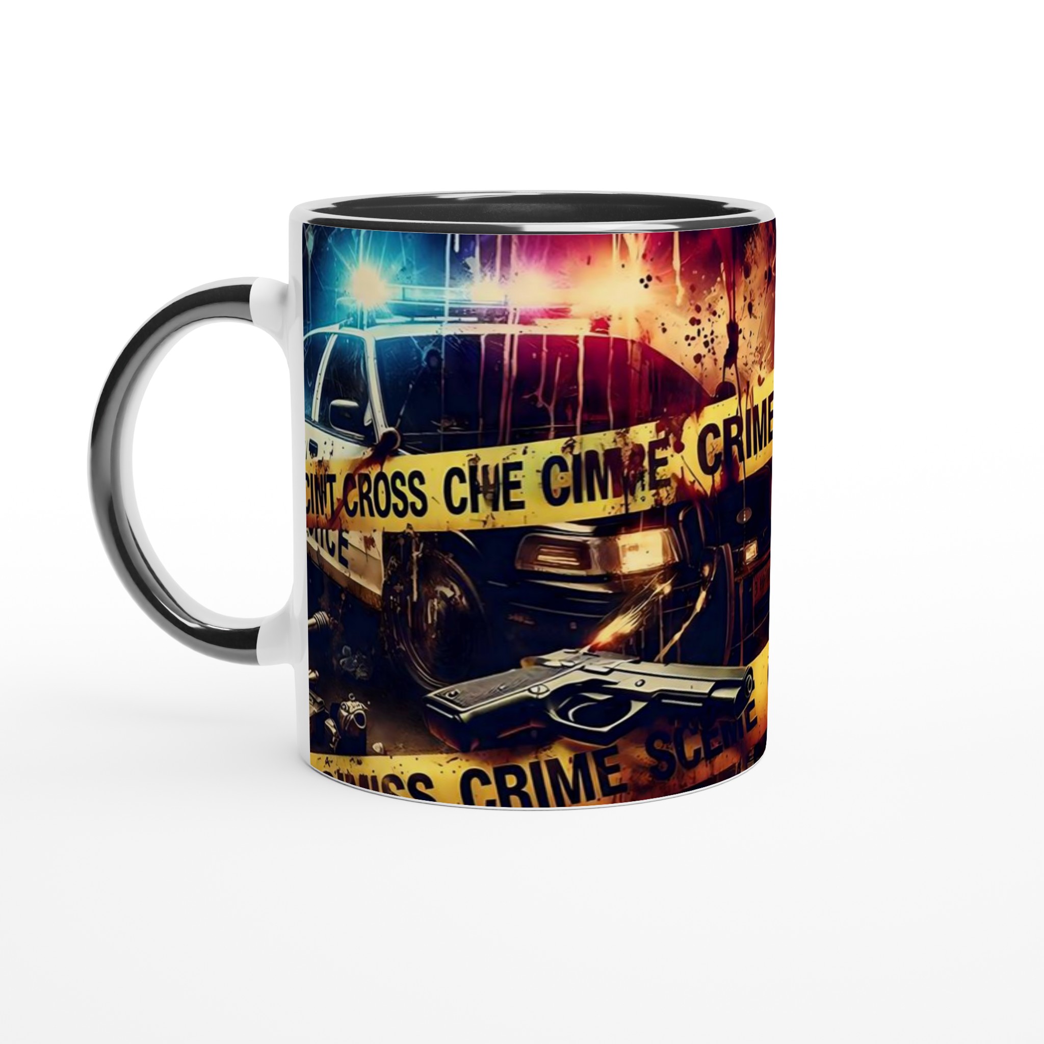 Vit 11oz keramisk mugg med dramatiskt krimtema i livfulla färger 4 025ba240-b218-4059-8de9-1604cf78f7e8