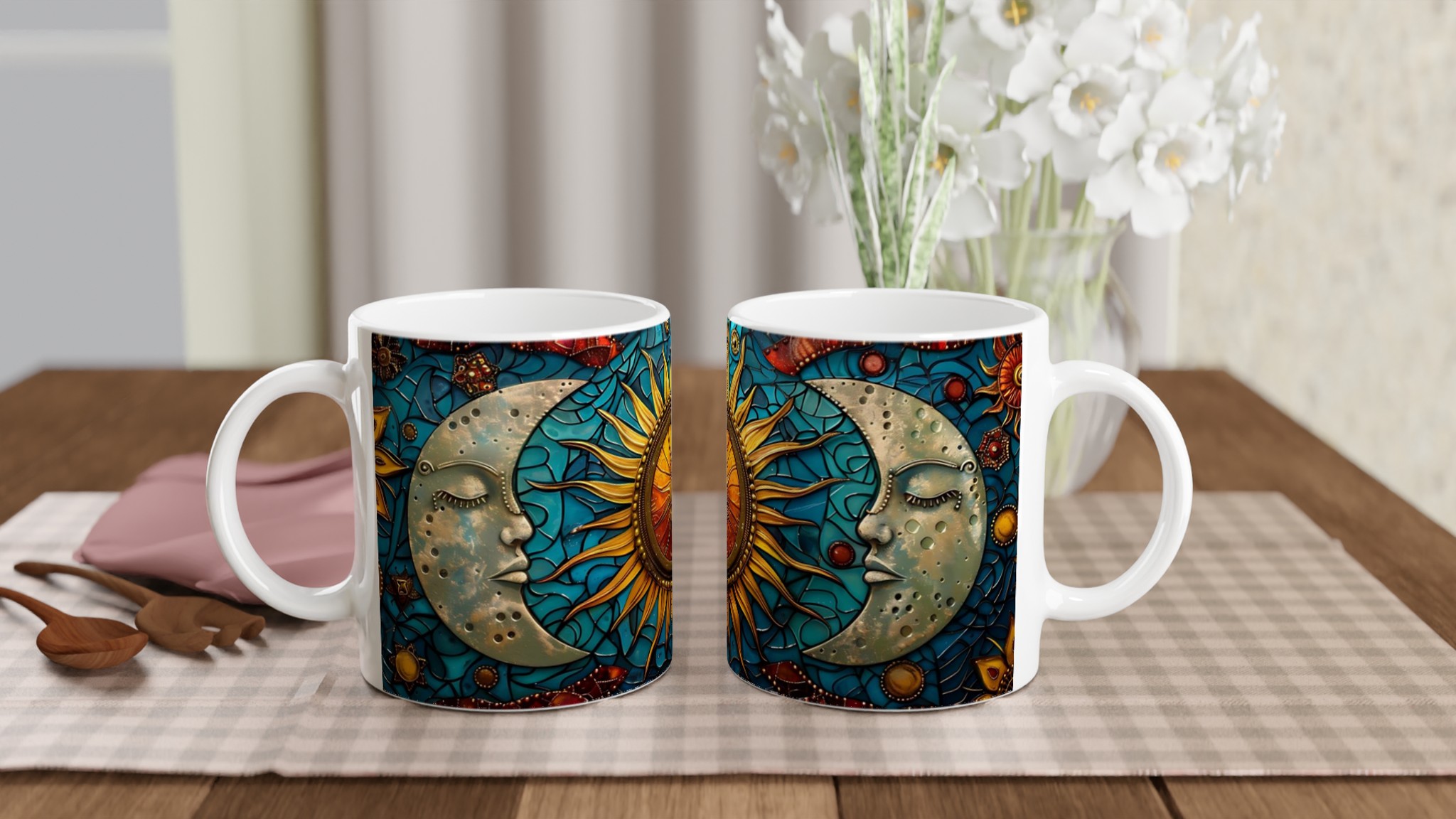 Celest Mugg: Sol & Måne i Stained Glass-stil – Välj din färg 10 027e944c-38db-4e18-8b30-9d20b398b754