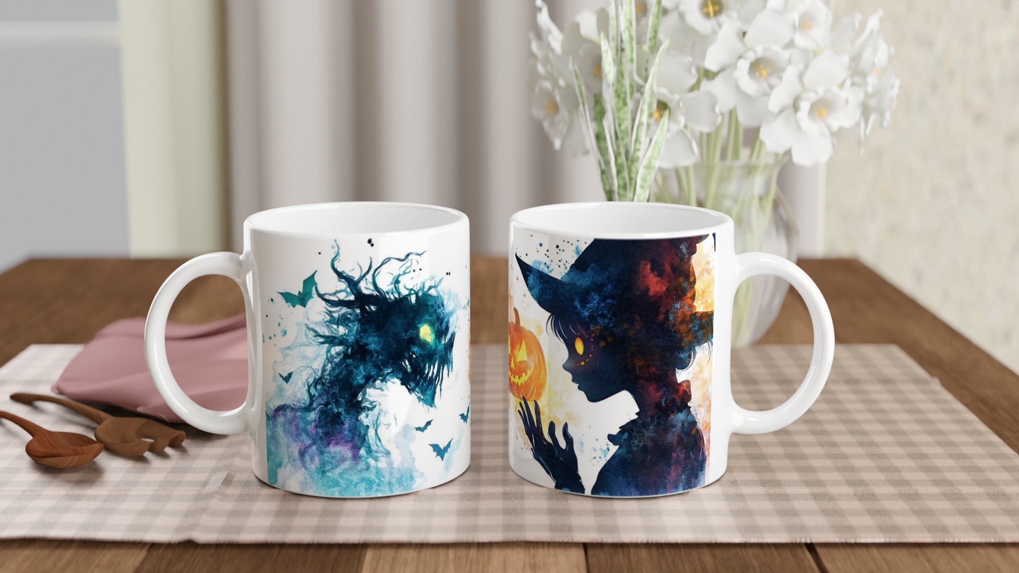 Mystisk Häxa & Pumpa Keramisk Mugg - Spöklik Design i Färgstarka Akvarelltoner 10 028bb9c4-735d-451a-8896-26eb7c838ca0