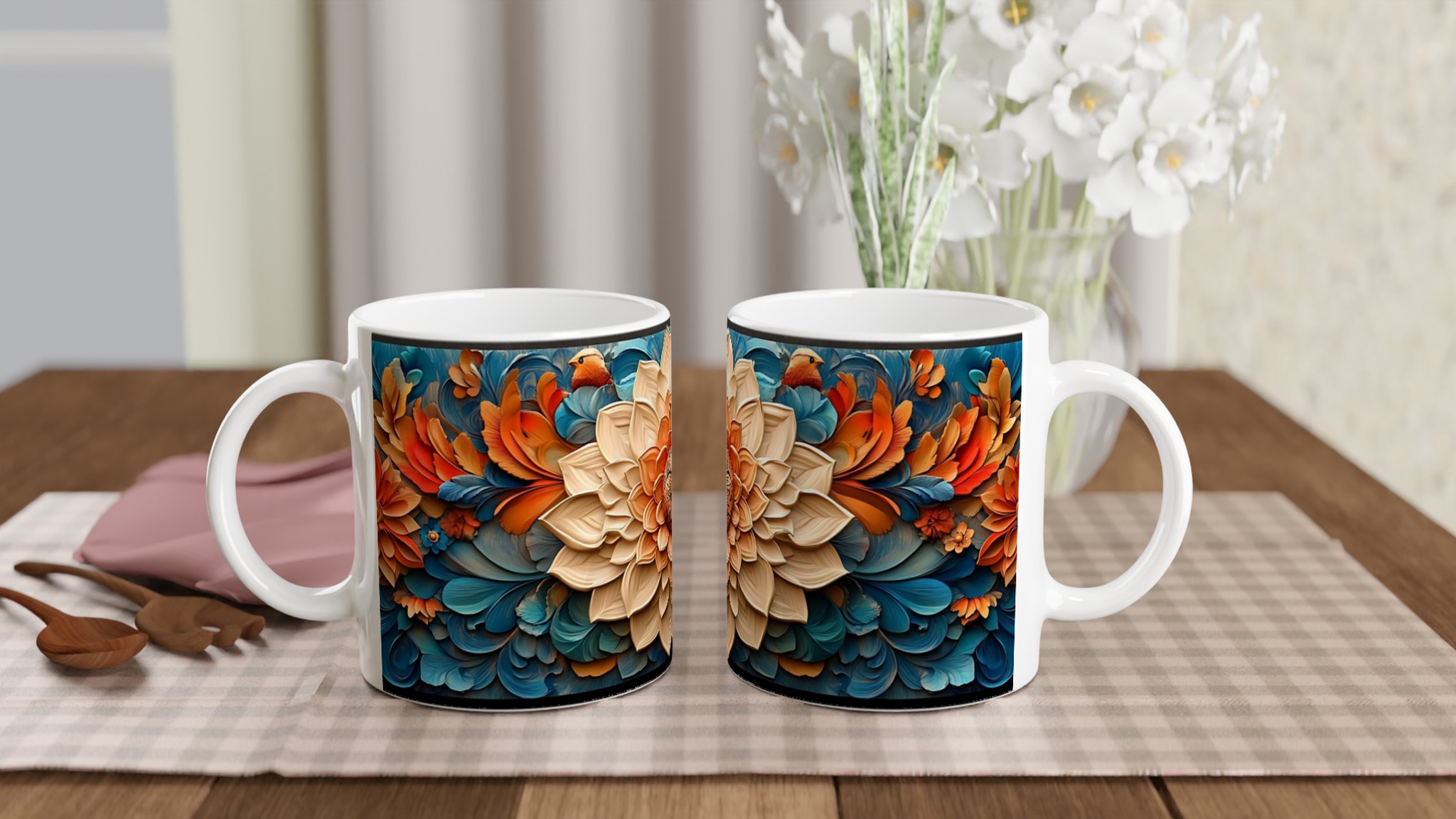 Tropisk Blomsterprakt Keramikmugg - Livfulla Turkosa och Orangea Färger i Din Hand 10 029e5058-af3c-4d77-89b3-f3e7ad03239c