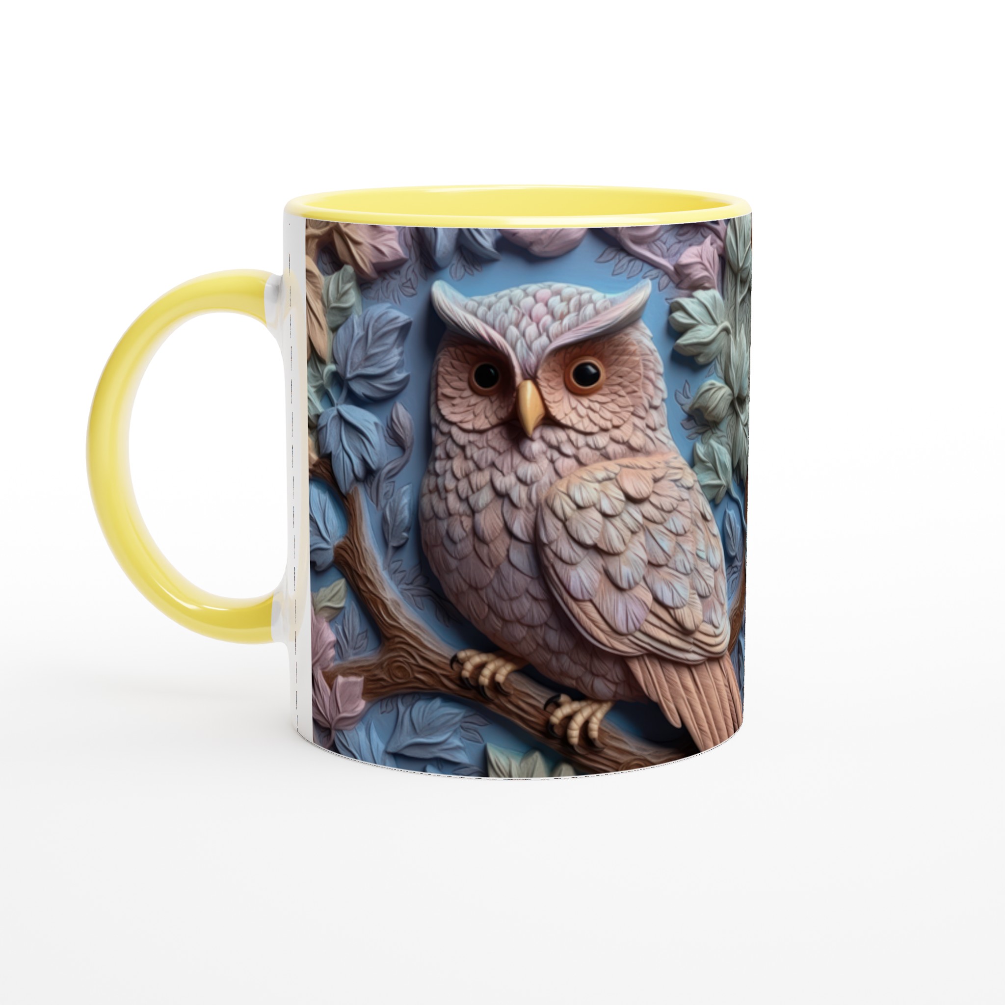 Vit 11oz keramisk mugg med detaljerad uggleskulptur i mjuka jordtoner – välj bland sju färgstarka keramiknyanser 3 02d07633-3daf-4cd7-b548-82e532e30a8a