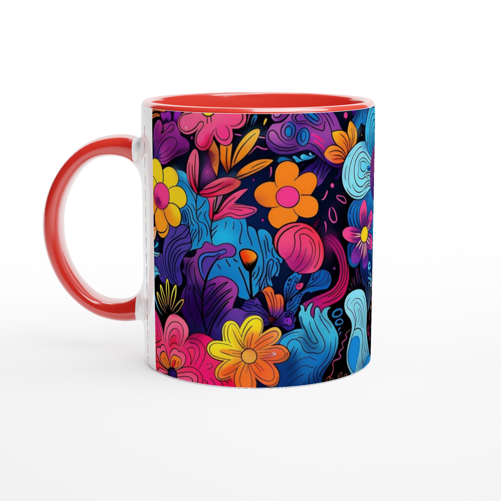 Psykedelisk Blomster Keramikmugg - 11oz, Levande Färger för Ditt Kaffe eller Te 5 03024271-b5ef-414f-9dd4-dd1a9cb861d2