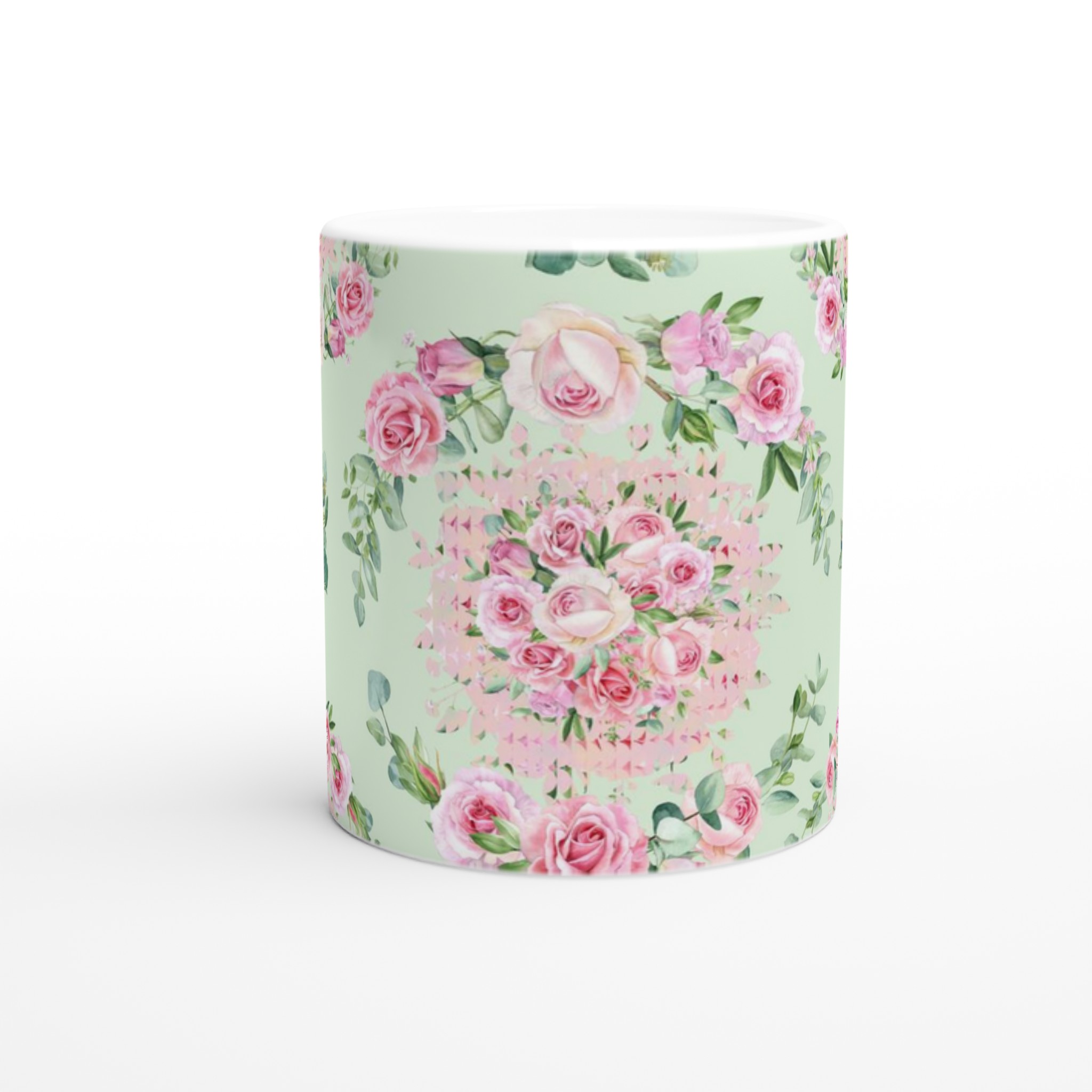 Vit 11oz keramisk mugg med romantiskt blomstertryck i mjuka pasteller 9 030404ce-8368-414b-95b2-6404d46ab536