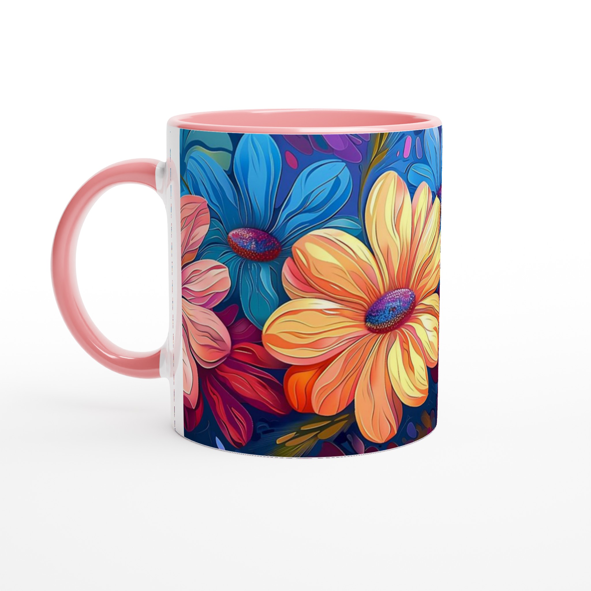 Färgglad Blommig 11oz Keramisk Mugg – Konstnärlig Design i Ditt Val av Färg 6 0378a938-5a3b-4176-b3f3-060101ec88ed