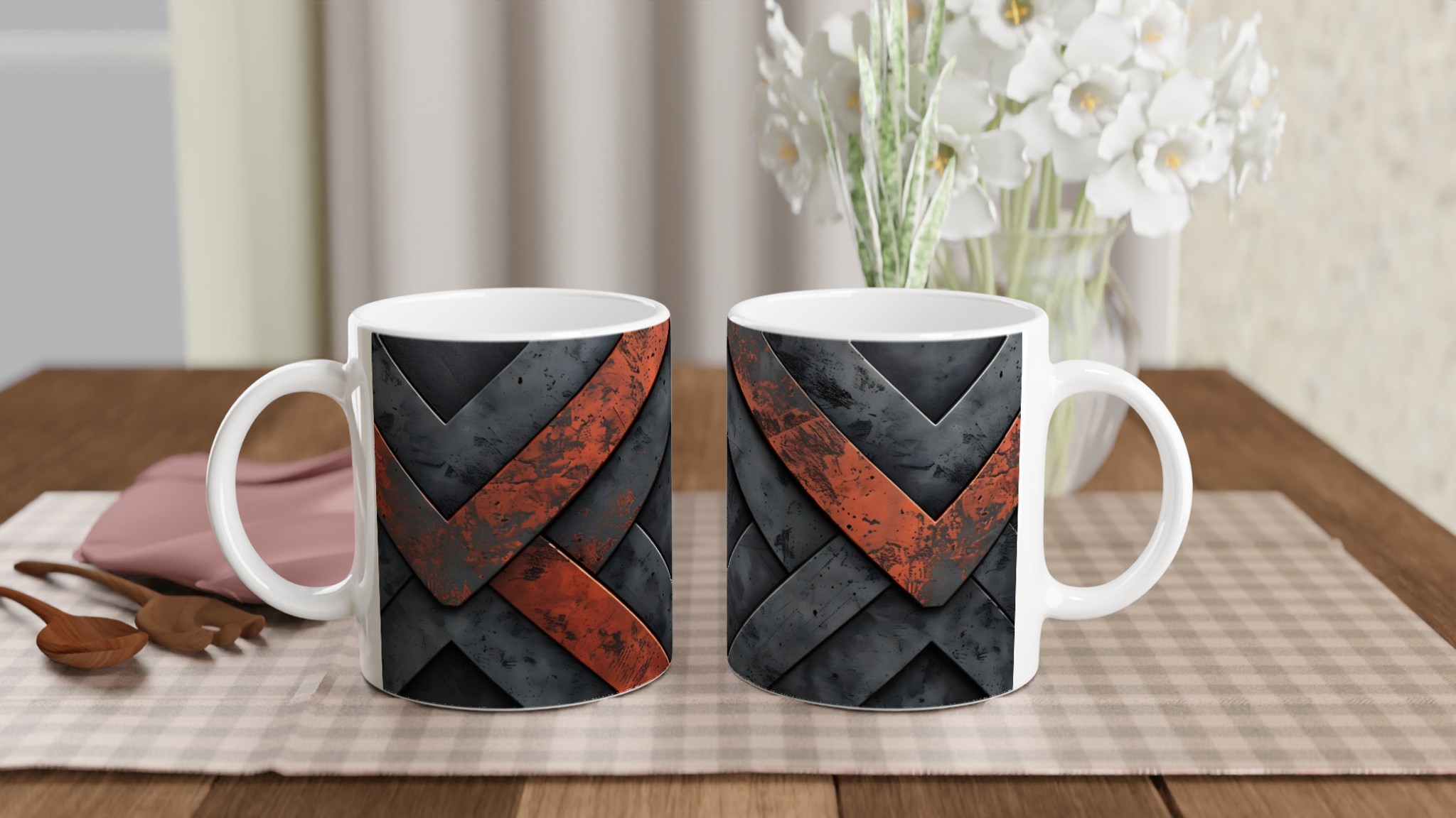 Vit 11oz keramisk mugg med rustik metall-inspirerad design i sju färgval 11 037cb39f-6bc2-493c-b261-30914359a6db