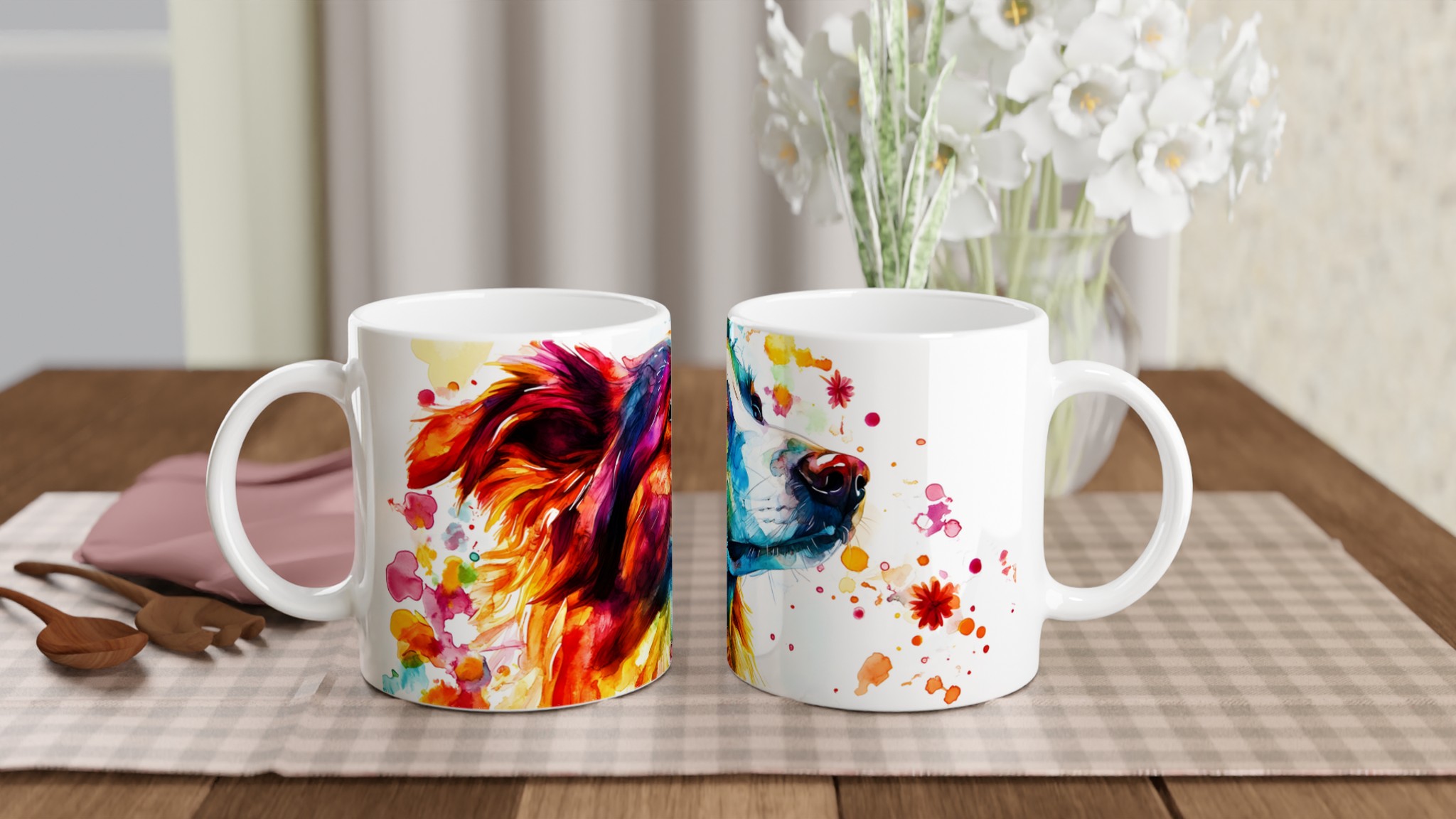 Färgsprakande Akvarellhund Mugg - 11oz Keramikmugg i ditt Val av Sju Livfulla Färger 10 0389dffd-1536-4de1-be1e-ab2c759180a4