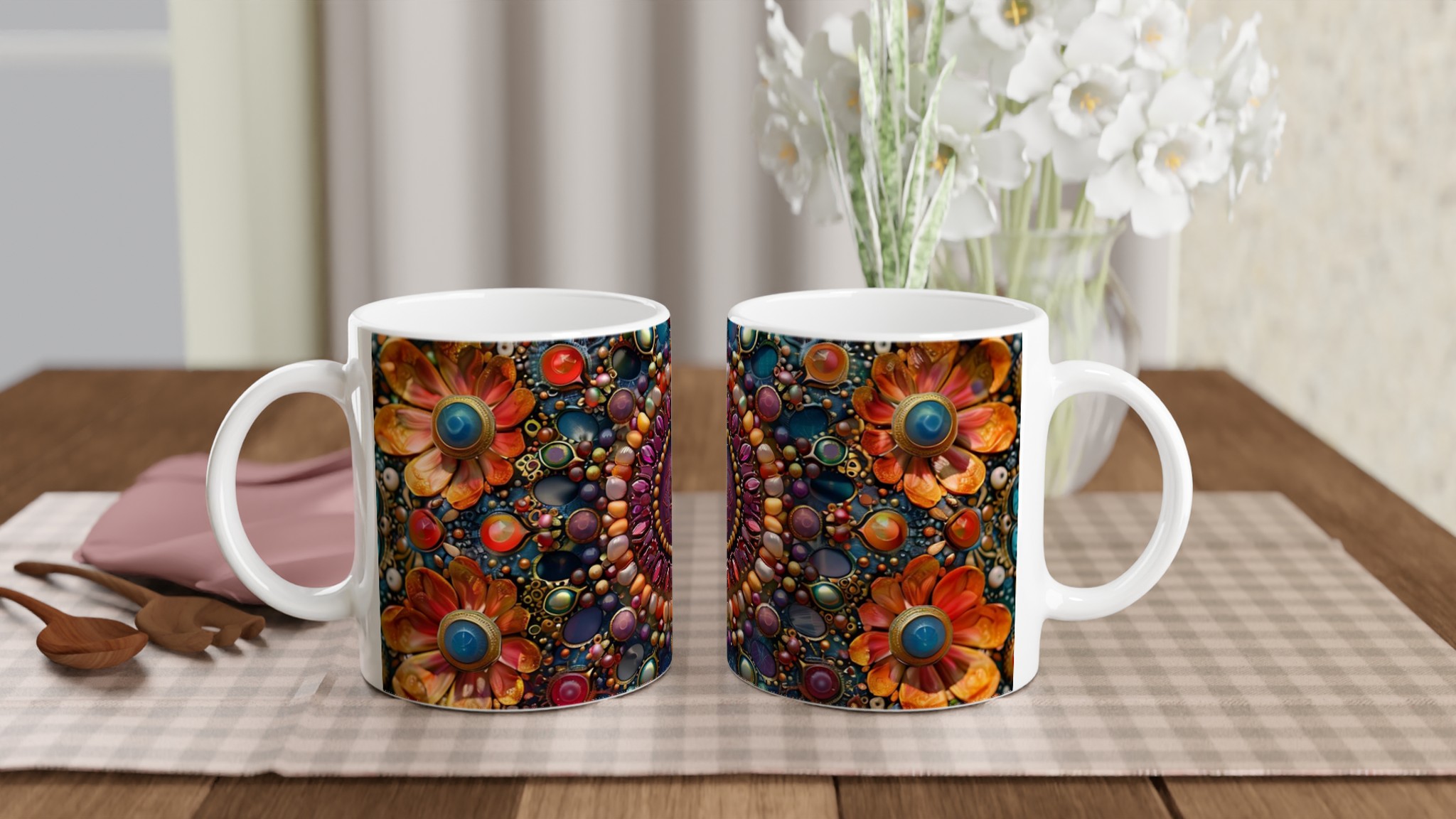 Bohemisk Blomstermandal Keramikmugg – Konstnärlig 11oz Kaffemugg med Färgglada Juveltoner 10 03937902-00b7-44ea-8cb6-bc5d28812ff0