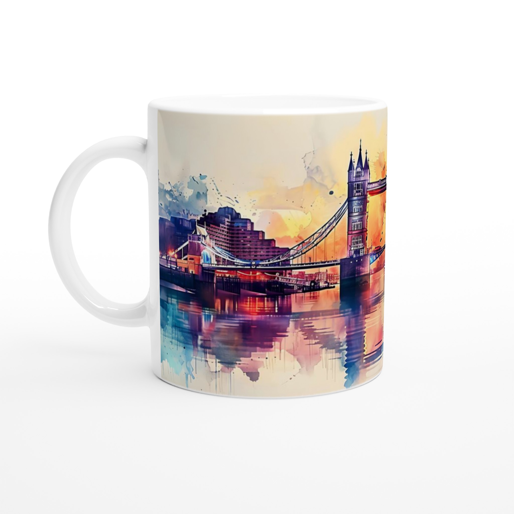 London Bridge Akvarellmugg – Konstnärligt Stadsscapes, 11oz Keramikmugg i ditt val av sju livliga färger 1 03fa9987-9e7d-4379-8cee-0937193a652f