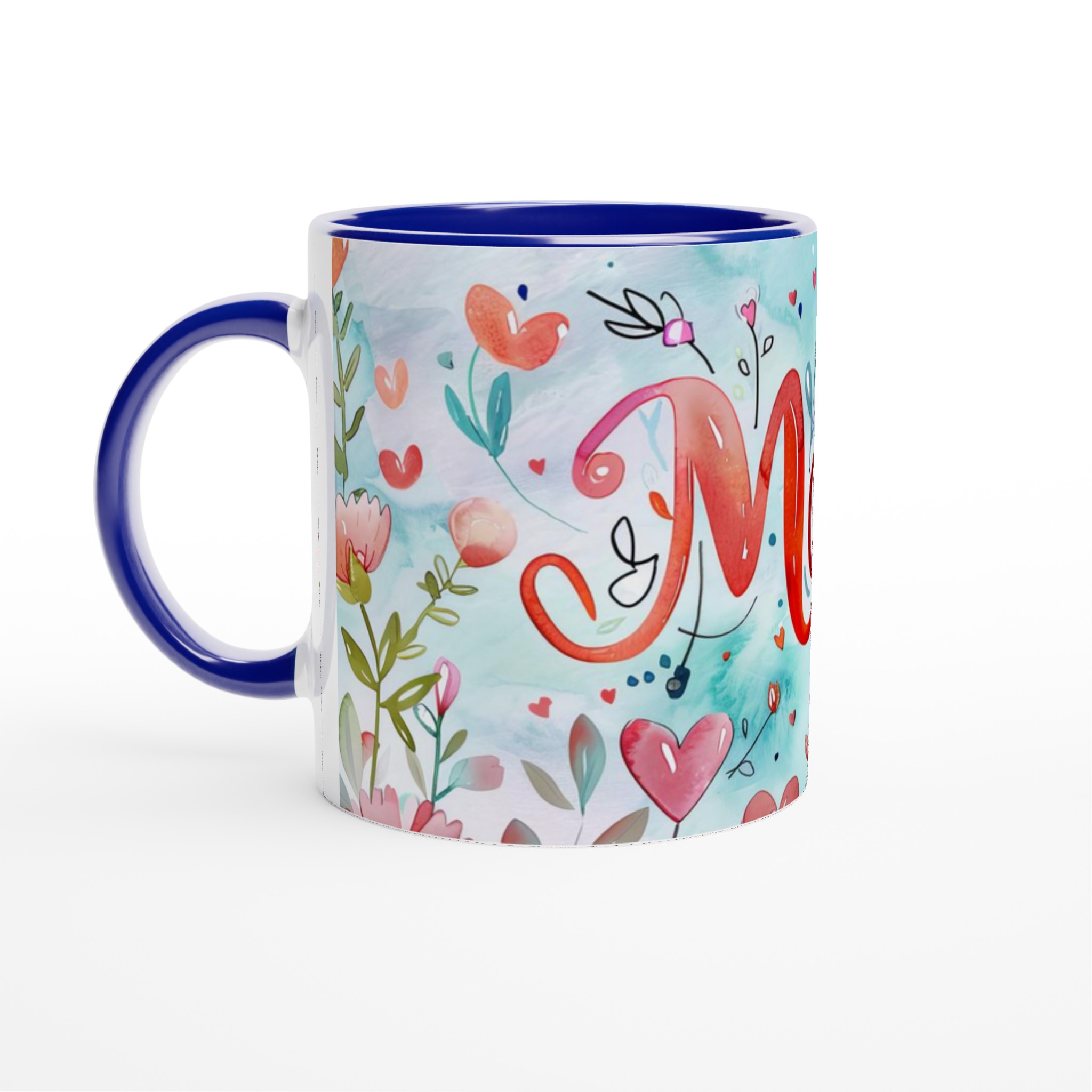 Charmig Vit 11oz Keramisk Mugg med Blomstrande 'Mom'-Design i Varma Röda Toner 2 042895b4-c840-4231-952e-29de4c95c589