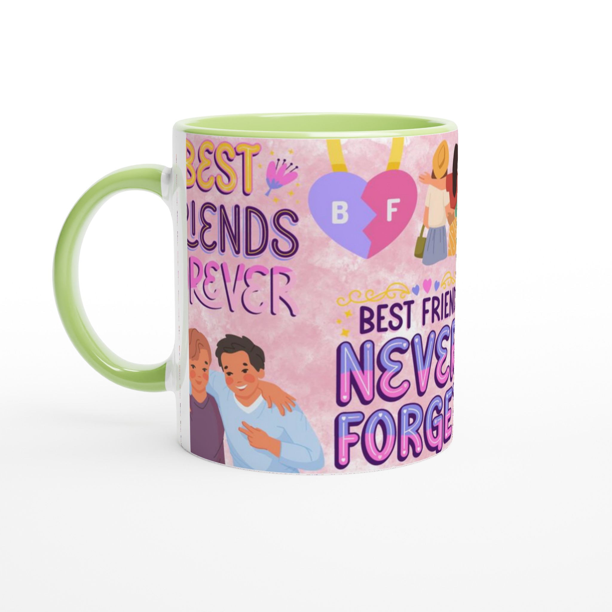 Vit 11oz keramisk mugg med bästa vänner-motiv i lekfulla pastellfärger 7 04a13267-6b41-4833-93bb-8cb362187caa