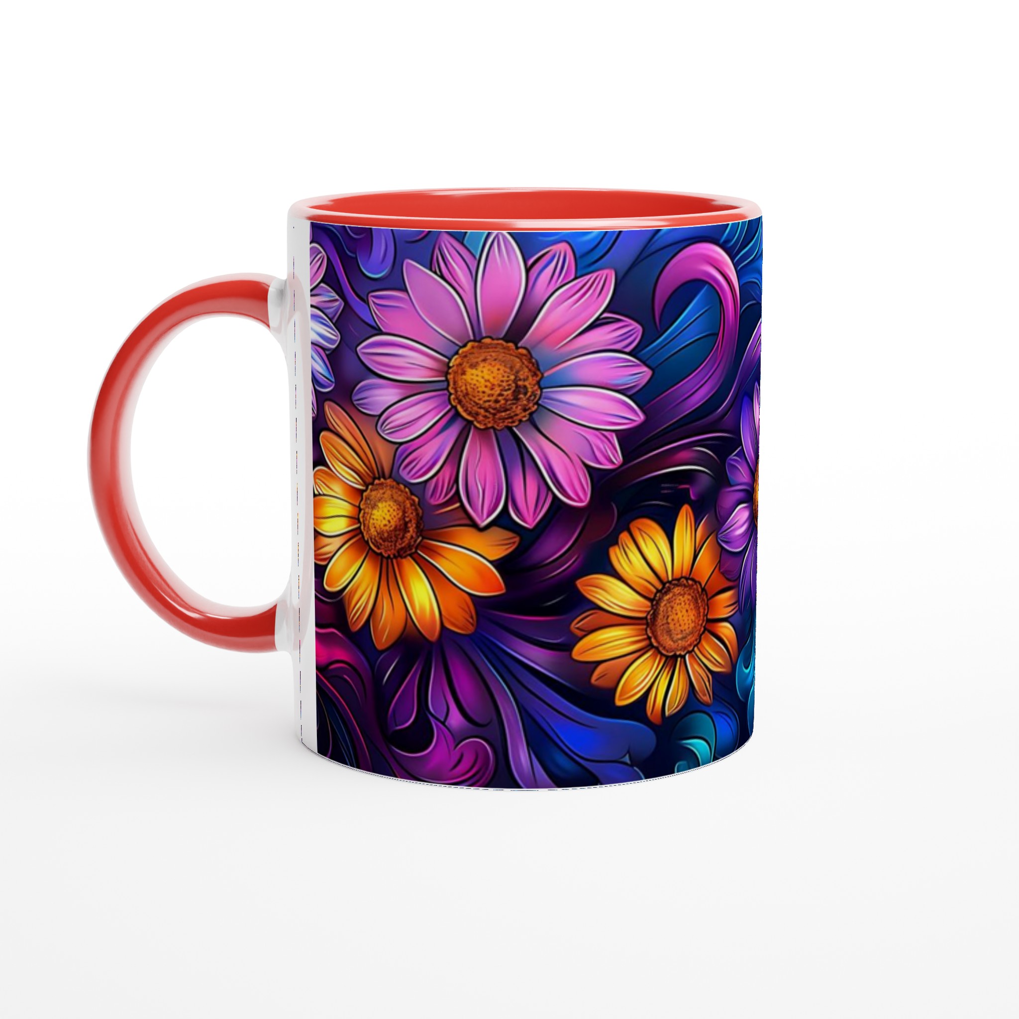 Färgexplosion Blommig Keramikmugg - 11oz Vit Kopp med Vibrerande Blommönster & Flytande Detaljer 5 04a39fd5-34b6-41f0-95ad-771e41b7212c