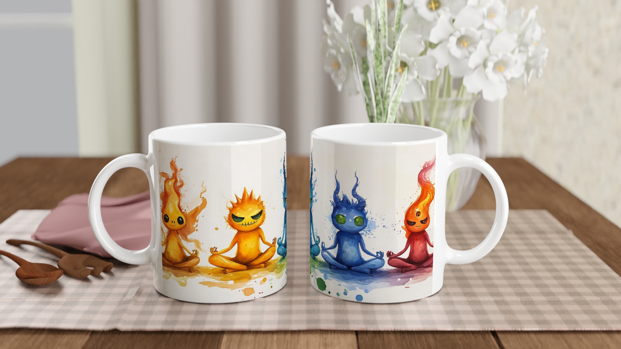 Meditating Elemental Spirits Keramikmugg - 11oz Konstnärlig Kopp för Balans & Glädje 10 04cd81f7-735a-4fbe-b892-5d9960b22893