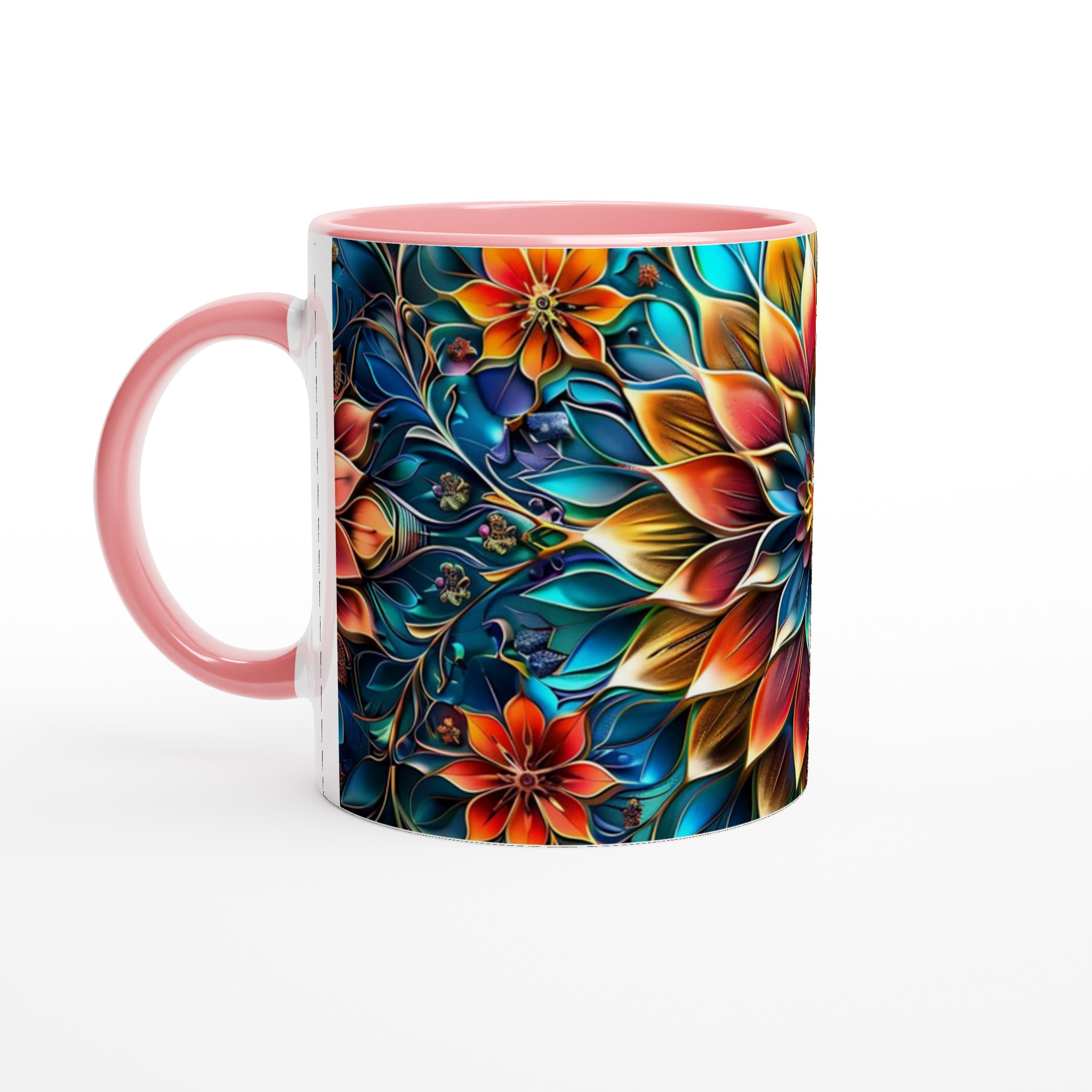 Mångfärgad Floral Mandala 11oz Keramisk Mugg – Konstnärligt Tryck i Valfri Färg 6 0570b99a-8d4d-436c-ab9f-90b951002b16
