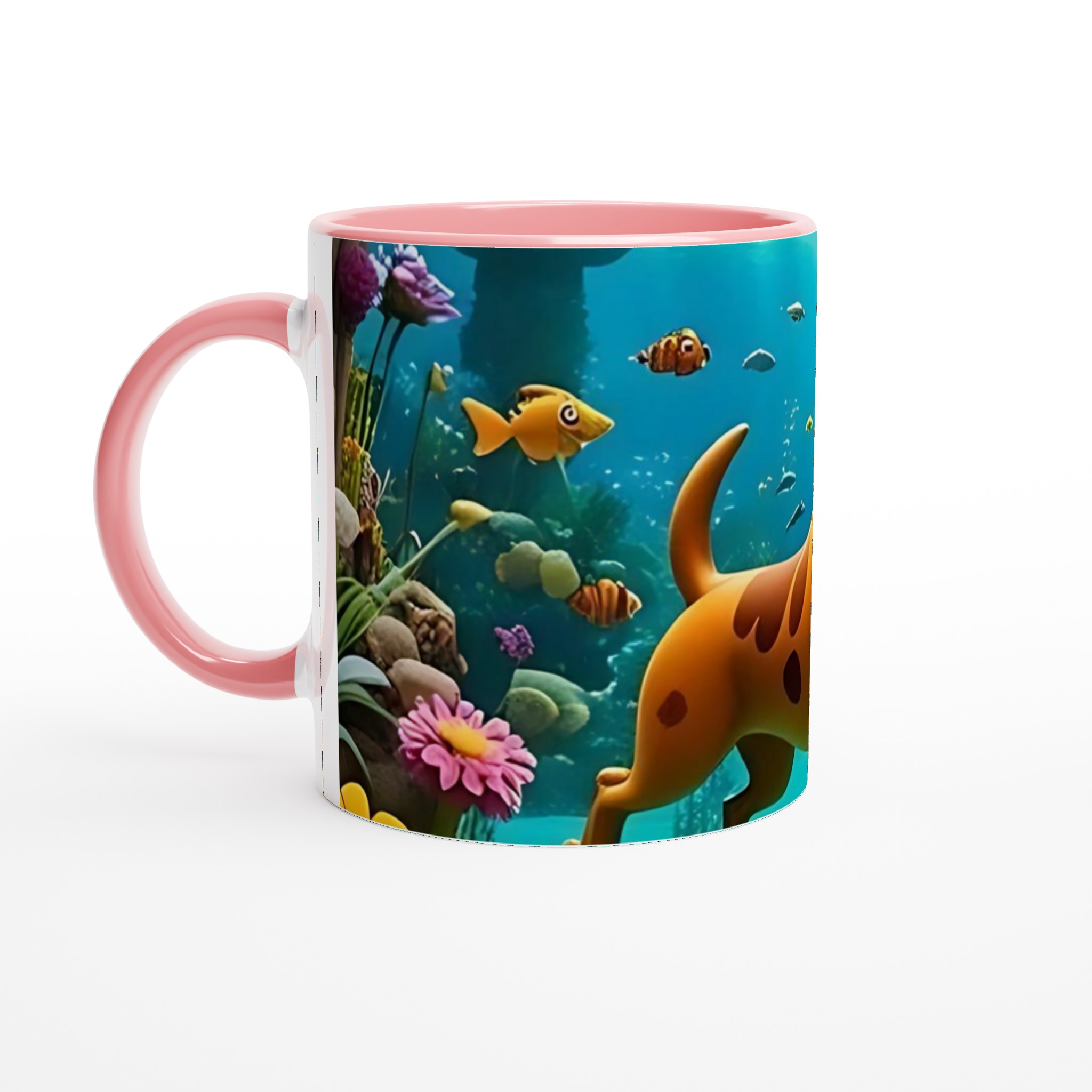 Vit 11oz keramisk mugg med färgsprakande undervattensäventyr och lekfull hunddesign 6 067d69a1-650e-4410-9efb-03203aa3bad3