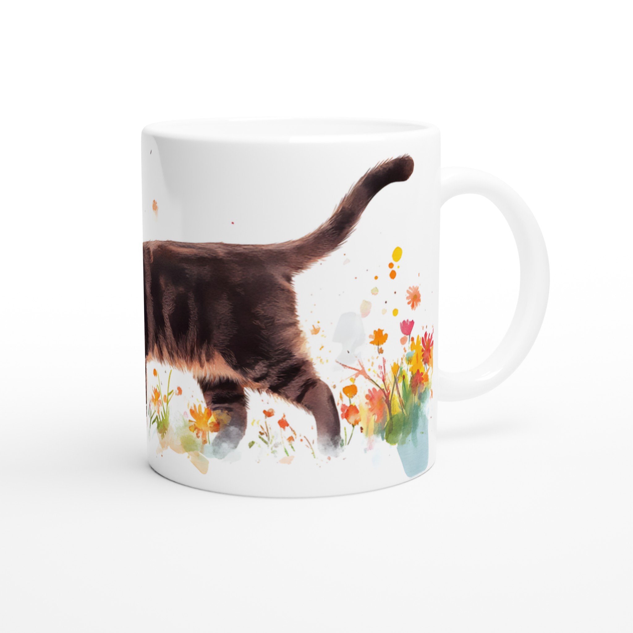 Katt bland Vårblommor - Konstnärlig Keramisk Mugg i 7 Färger | 11oz Högkvalitativ Kaffemugg 9 06f11889-9176-4cce-930a-c32968022c92