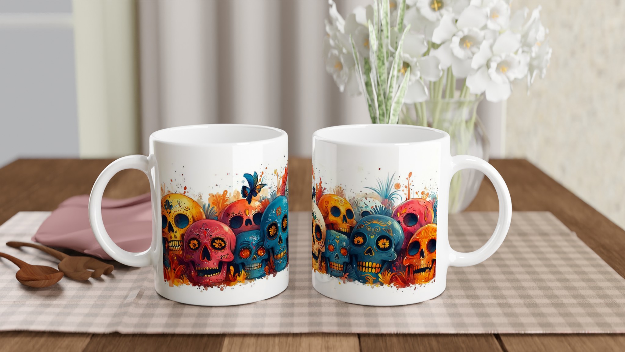 Färgglad Sugar Skull Keramikmugg - Livfull Día de los Muertos Design, 11oz Kaffekopp 10 070ebd82-ab19-4f58-97b2-de5b180281a4
