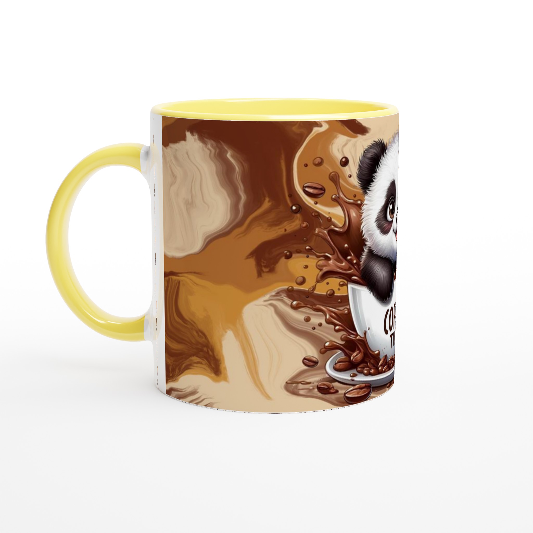 Vit 11oz keramisk mugg med lekfull panda och kaffe-motiv i flera färgstarka nyanser 3 072eaa66-b0b8-4ea8-95e2-ed1d6ccde83a