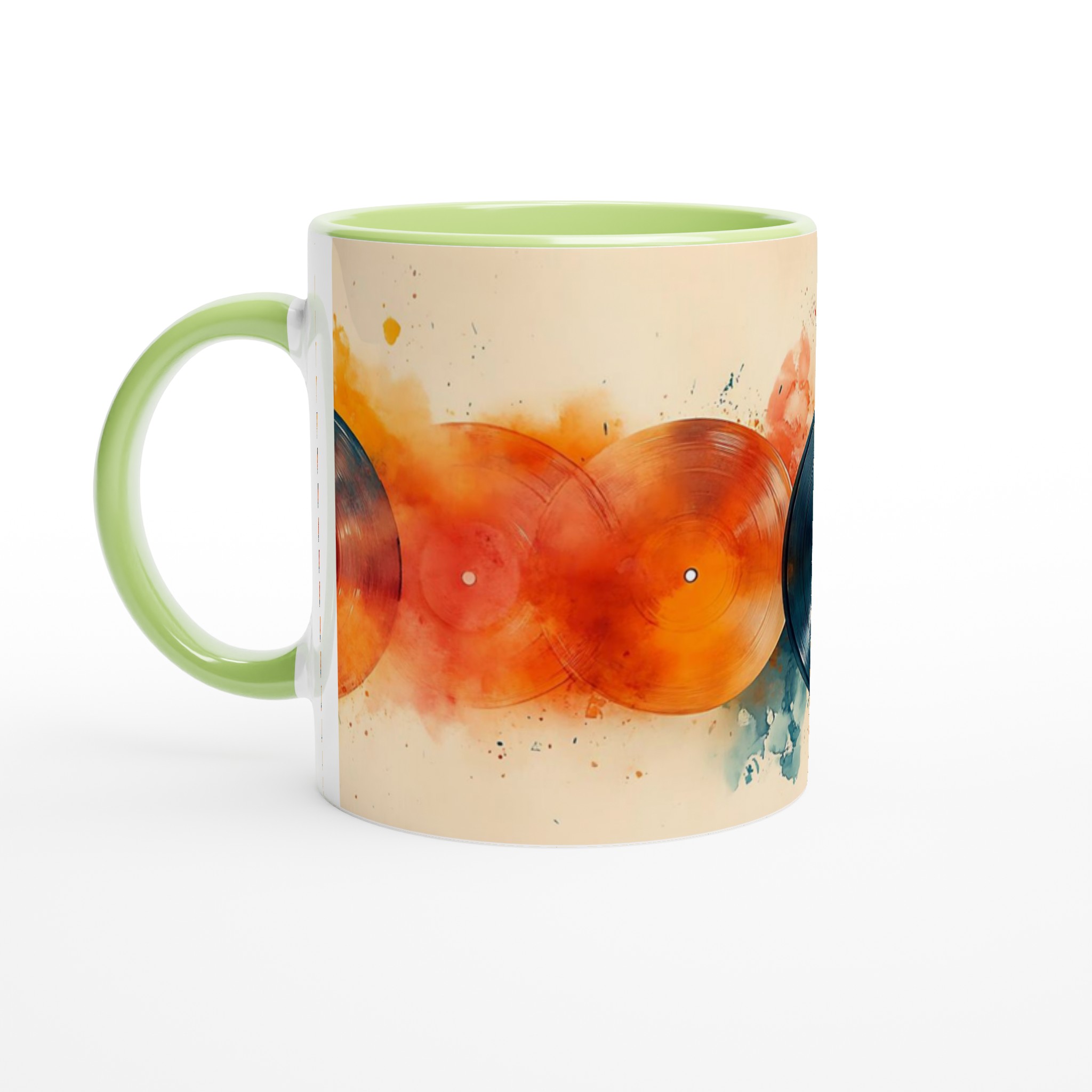 Vit 11oz keramisk mugg med färgstarka vinylskivor – välj din favoritfärg för en unik kaffestund 7 07bdb284-d548-4ca3-ae6c-e332e4025134