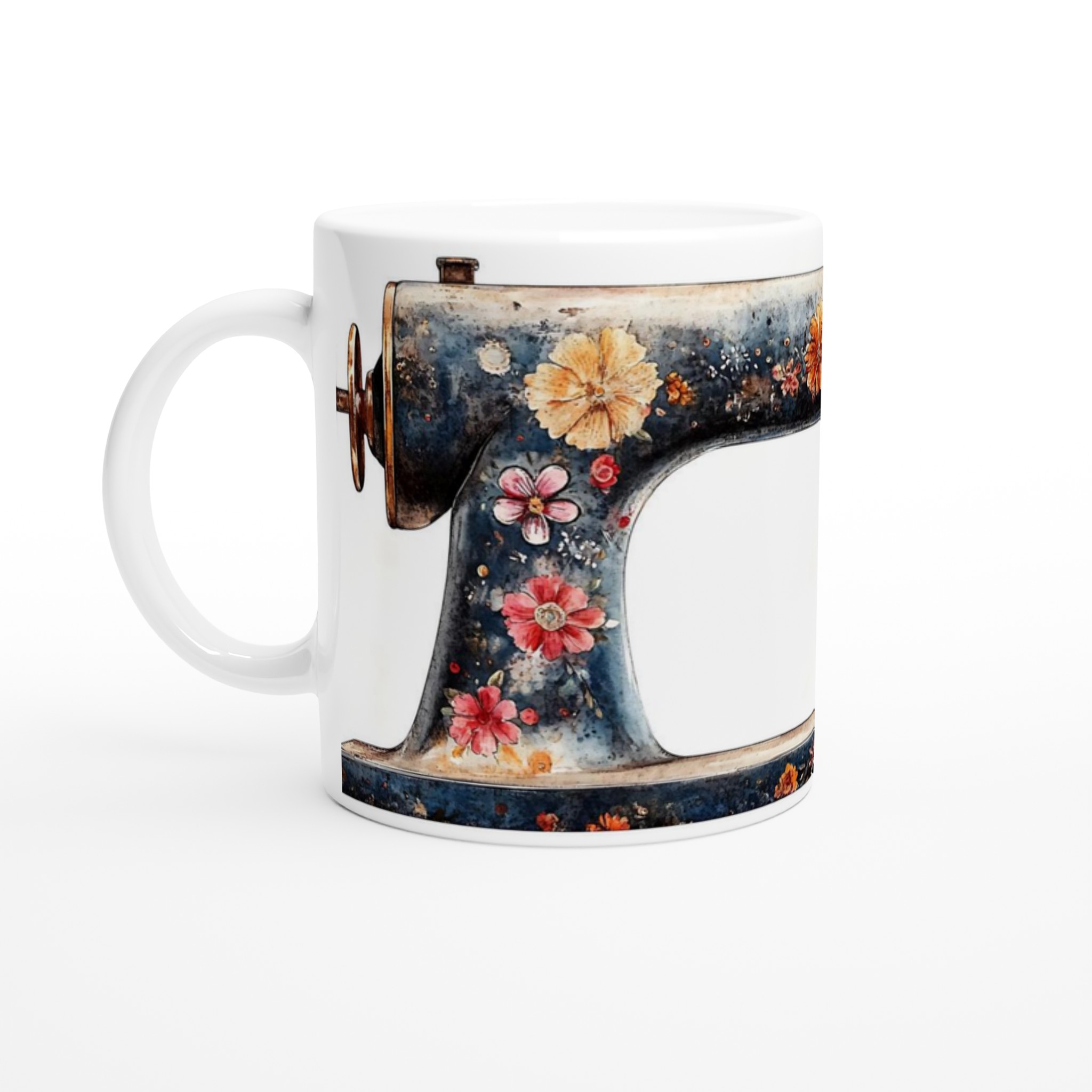 Vintage Symaskin Mugg: Blommigt Akvarellmotiv i 7 Färger – 11oz Keramisk Kaffe- & Temugg 1 07d6f0f0-26a7-4898-9665-cce3311fab24