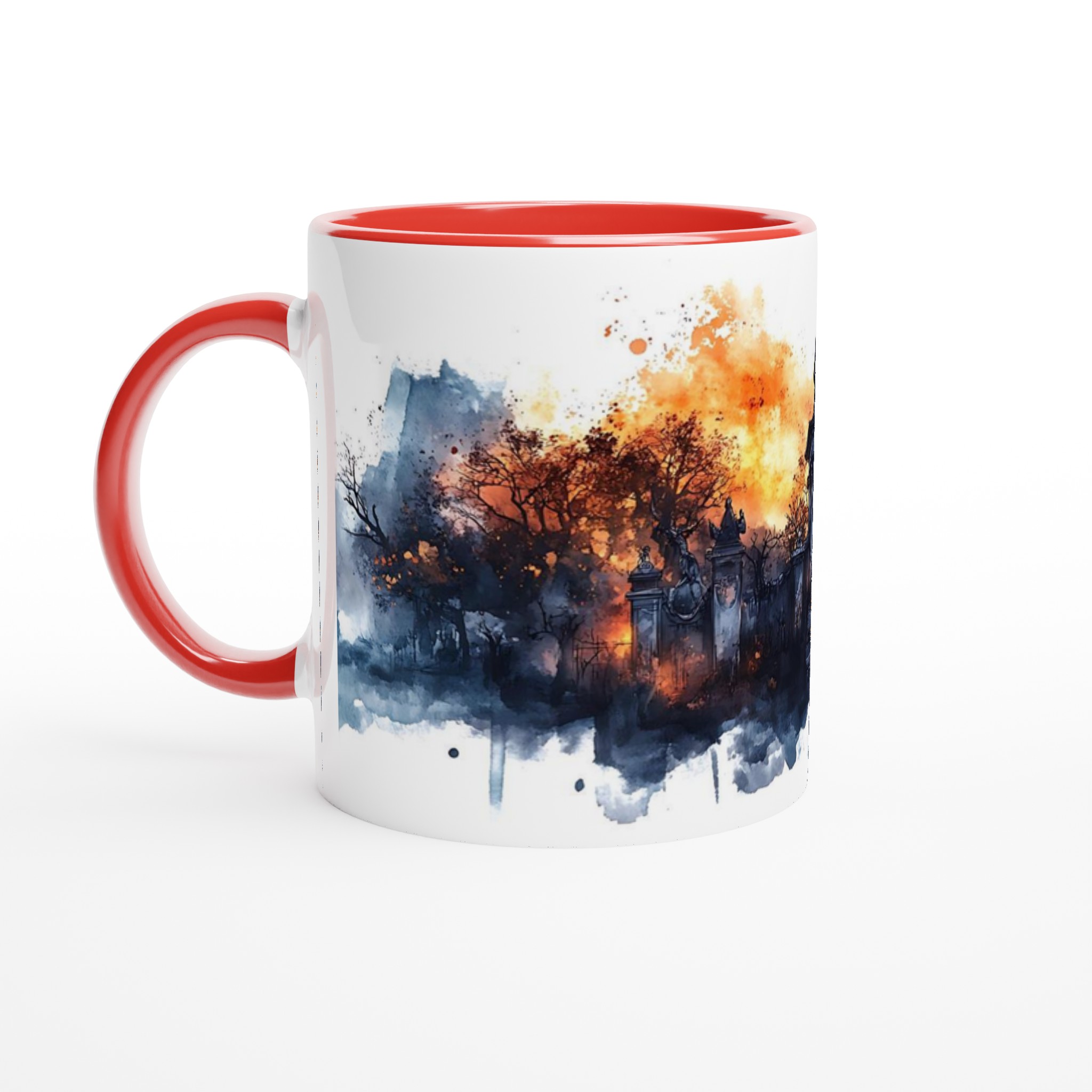Mörk Romantik Keramisk Mugg – Gotisk Kyrkogård Akvarell i Eldiga Nyanser – 11oz Favoritmugg i Valfri Färg 5 07d843b5-2c74-442b-aade-feddc01296d5