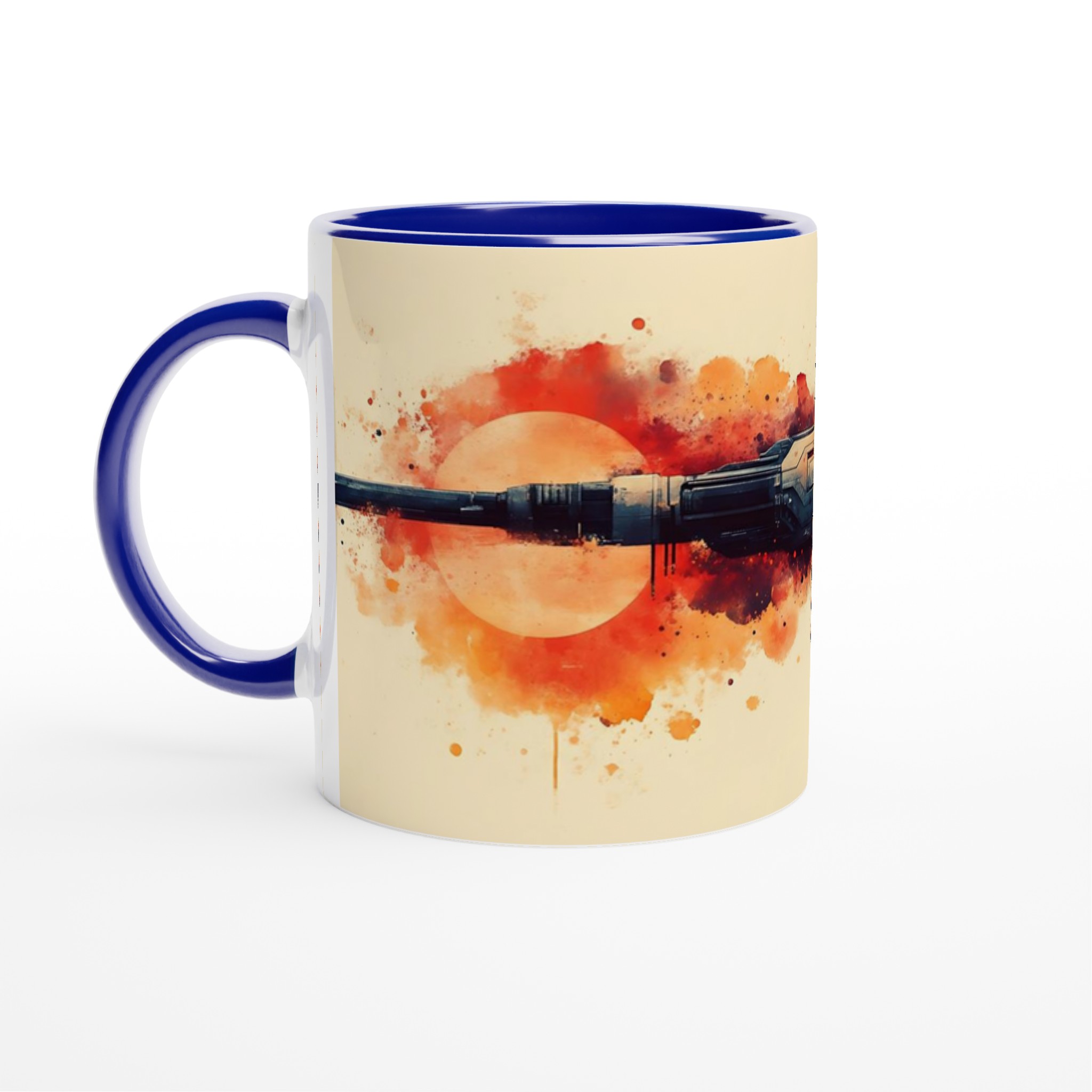 Kosmisk Krigare Keramisk Mugg - Akvarell Sci-Fi Stridsfartyg i 11oz Premium Keramik 2 08812fa9-d206-4887-a4a1-6bd655bdaf65