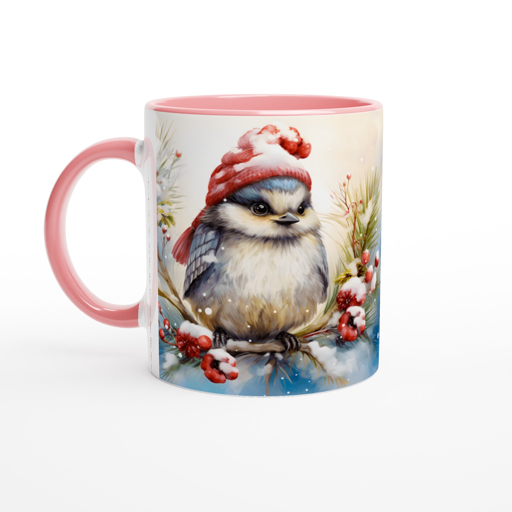 Vinterfågel Keramikmugg - Charmig design med tomteluva och snöiga bär, tillgänglig i 7 färger 6 0891476b-2d4e-4a15-a154-382dcc60f0ea