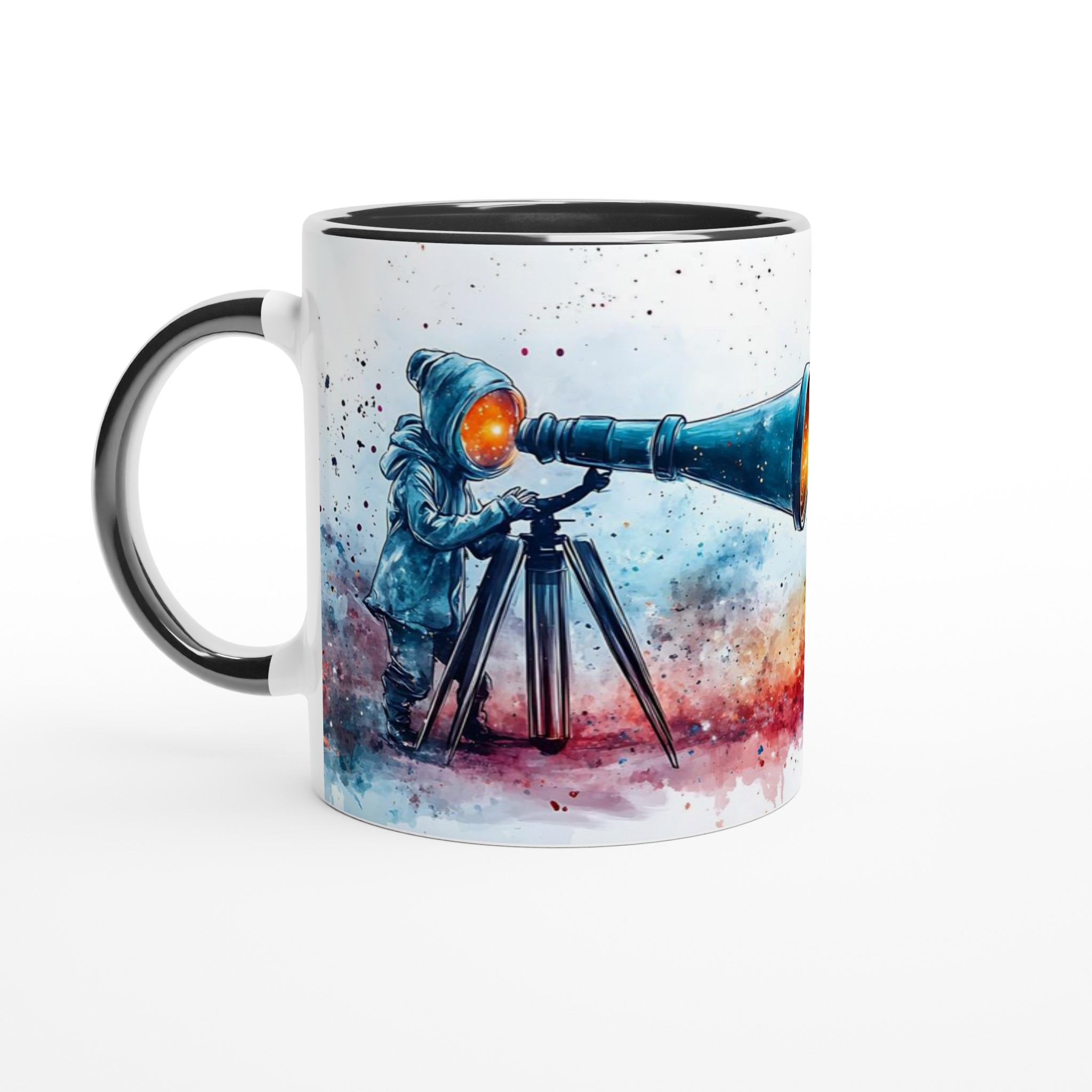 Mystisk Halloween Mugg: Barn med kikare & Lysande Pumpa – Vattenfärgsstil Keramisk Mugg 4 093e9bed-1e4f-4baf-9482-da2a9e5504c9