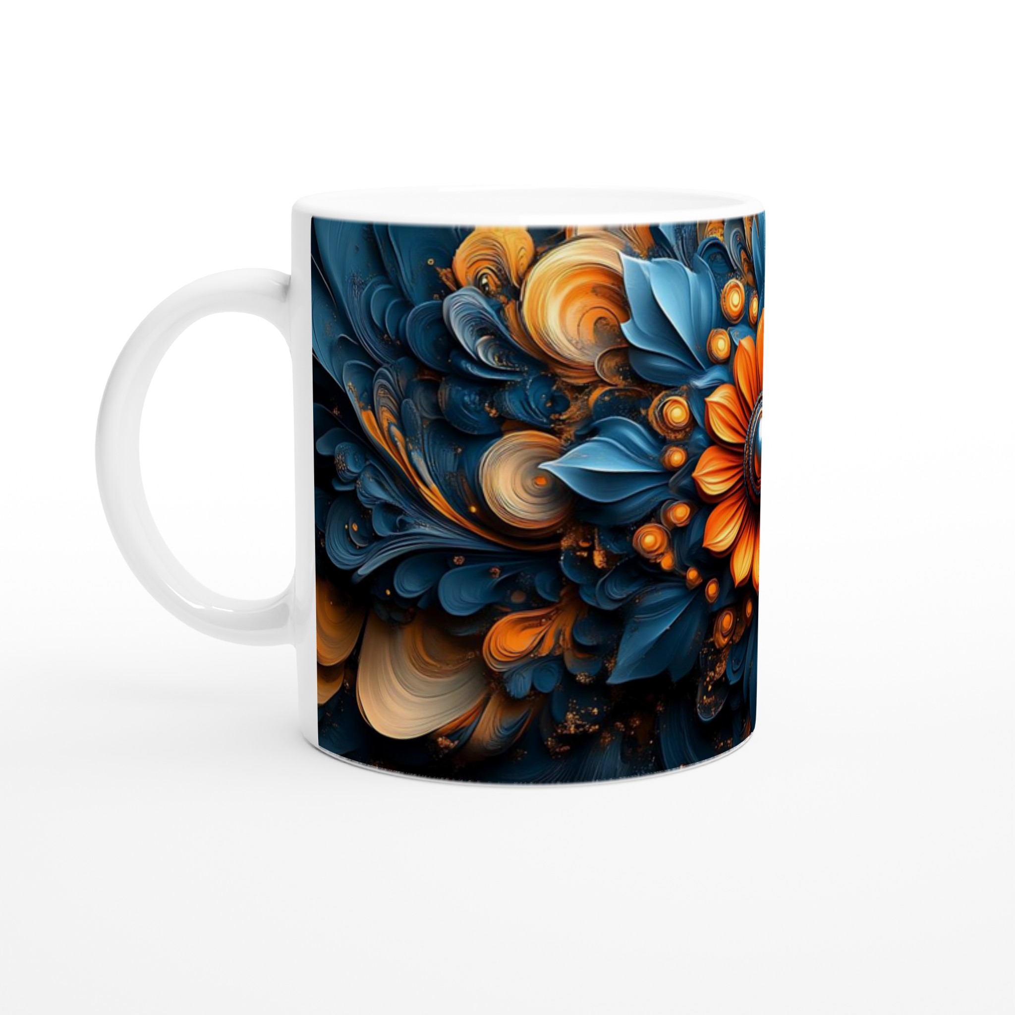 Abstrakt Blommig 11oz Keramisk Mugg – Konstnärlig Design i Blått & Orange, Välj Din Favoritfärg! 1 09e9efc1-ee6a-4f0a-9ade-a981019849b5