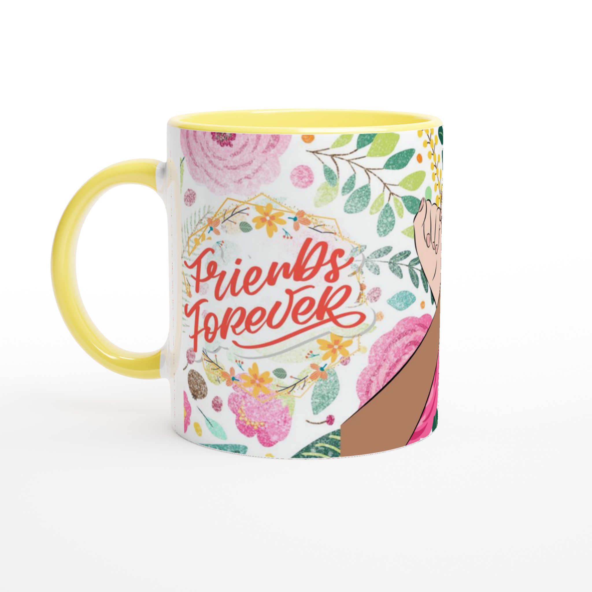 Vit 11oz keramisk mugg med "Friends Forever" blomsterdesign – välj din favoritfärg för personlighet 3 0a09b8a7-1ede-4a09-b692-780f7584db38